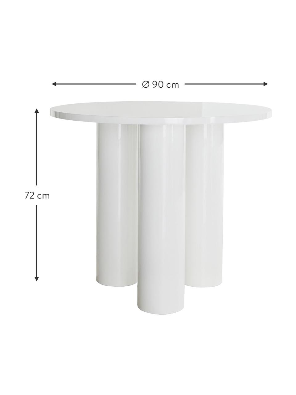 Tavolo rotondo in legno lucido Colette, Pannello di fibra a media densità (MDF) rivestito, Bianco, Ø 90 x Alt. 72 cm