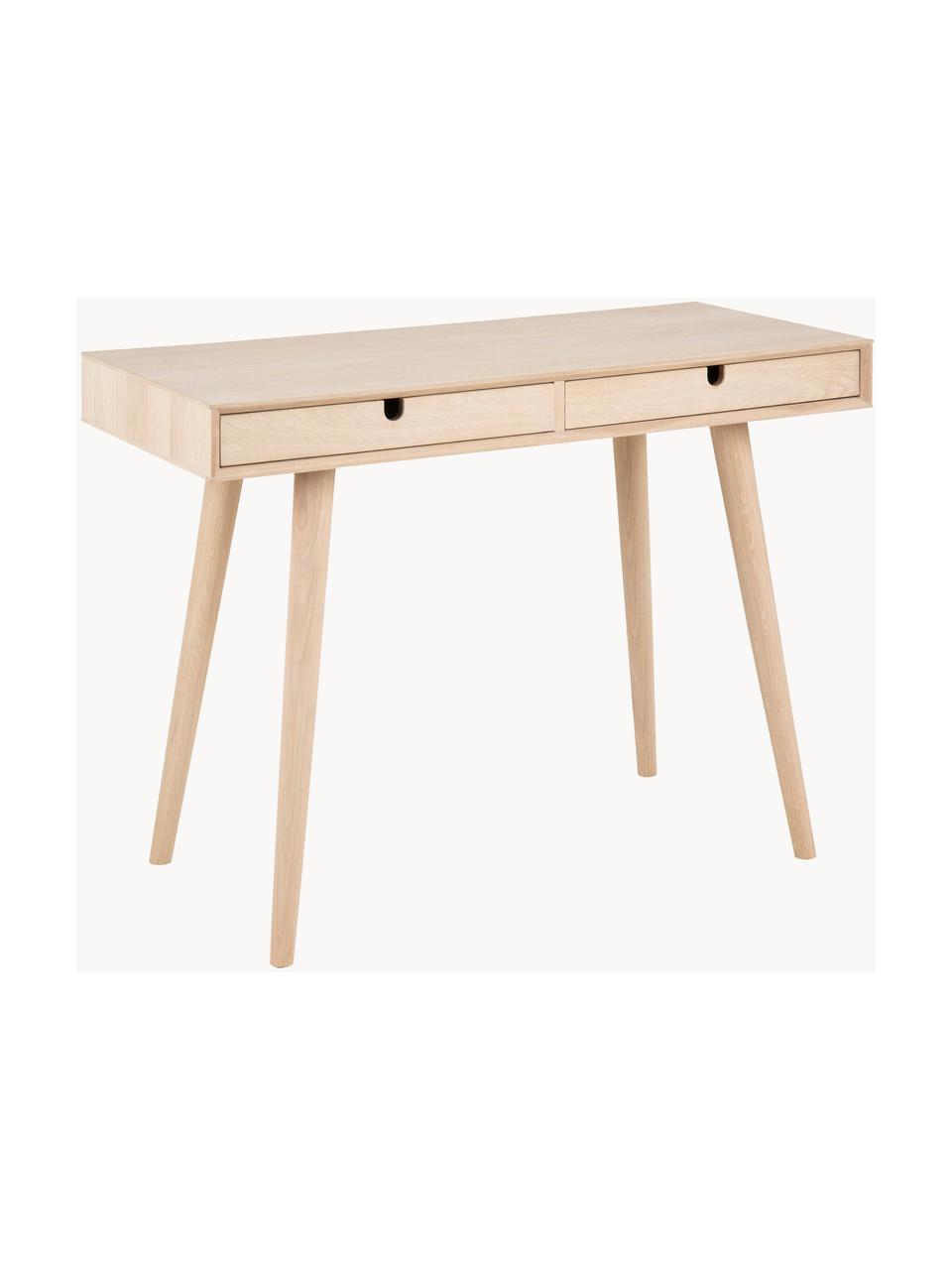 Wąskie biurko z drewna dębowego Century, Nogi: drewno dębowe, bielone, Drewno dębowe, 100 x 74 cm