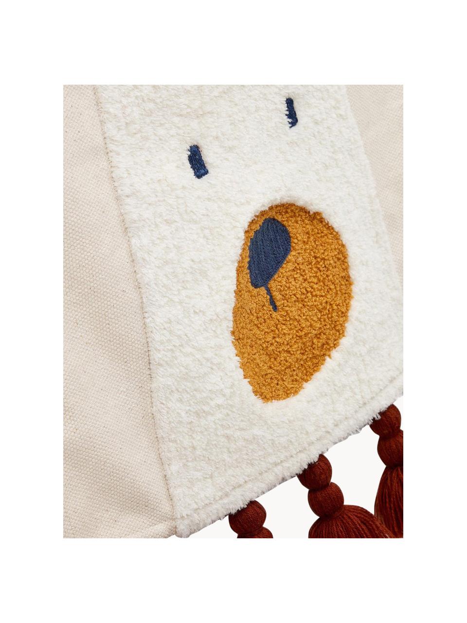 Decorazione da parete per bambini con nappe Zelda, Decorazione: 80% cotone, 20% acrilico, Struttura: legno di pino, Beige chiaro, rosso vino, multicolore, Larg. 40 x Alt. 45 cm