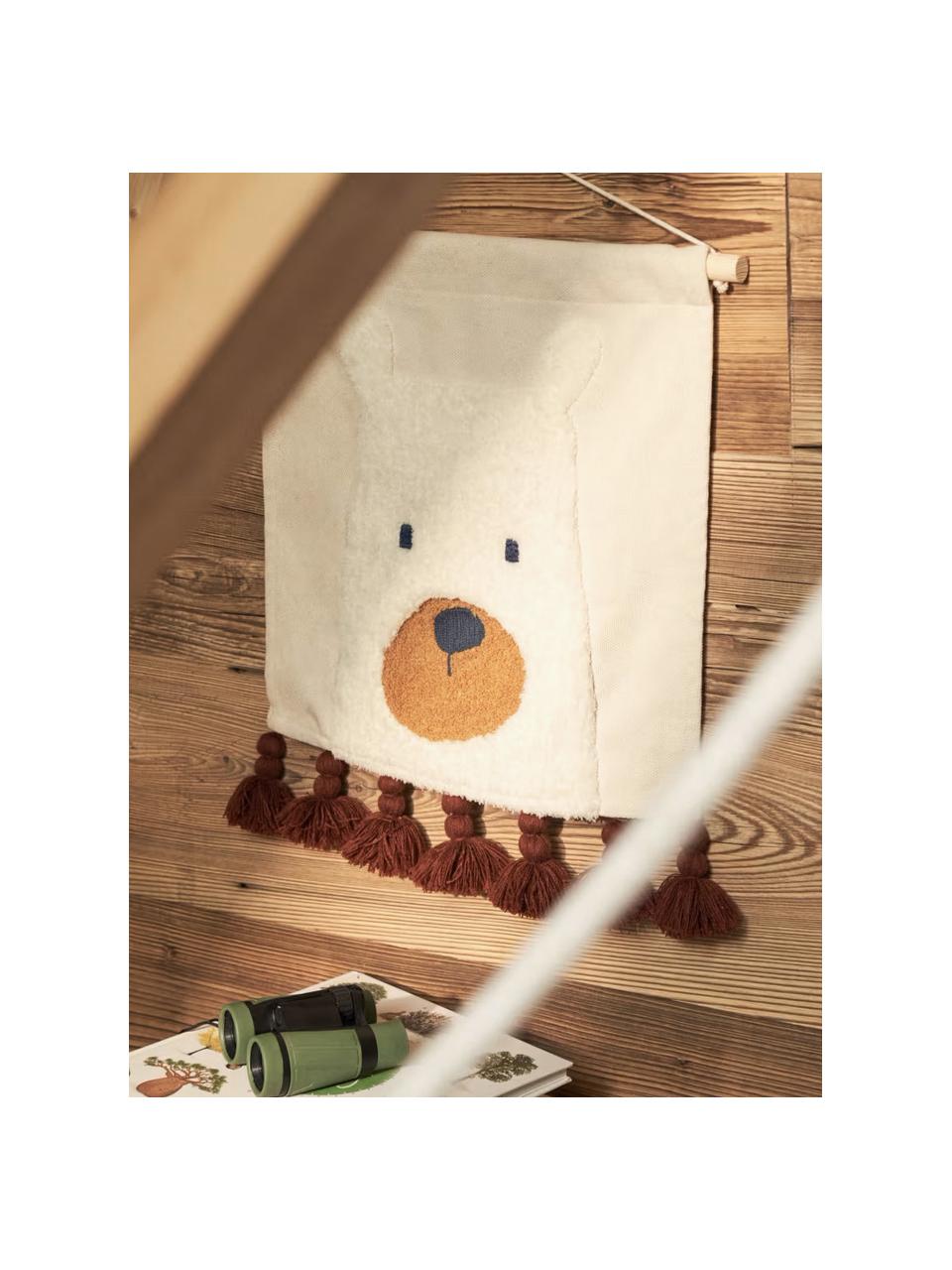 Decorazione da parete per bambini con nappe Zelda, Decorazione: 80% cotone, 20% acrilico, Struttura: legno di pino, Beige chiaro, rosso vino, multicolore, Larg. 40 x Alt. 45 cm