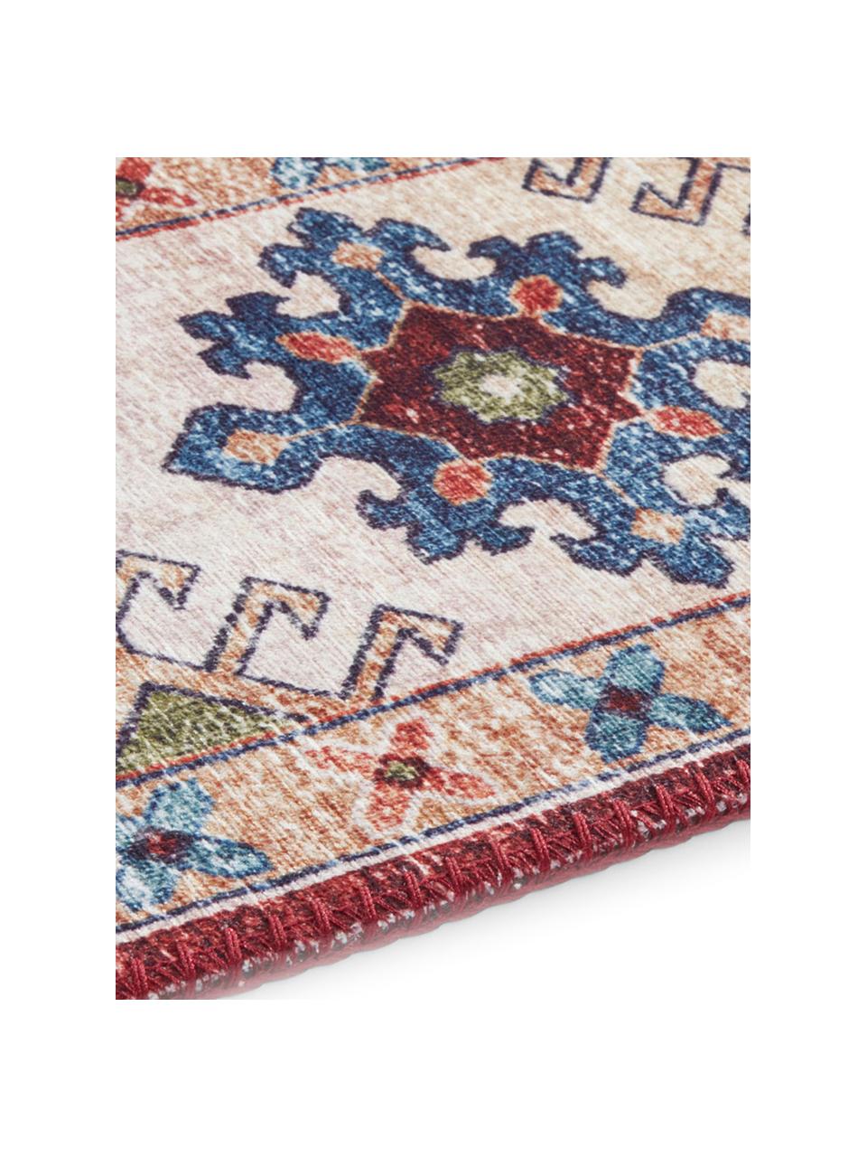 Tapis de couloir vintage Gratia, Rouge rubis, bleu