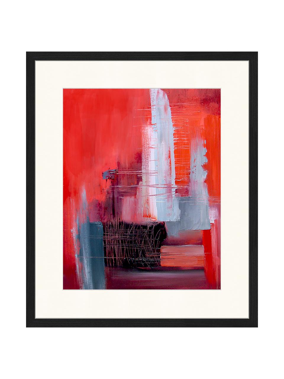 Gerahmter Digitaldruck Abstract Red Art, Bild: Digitaldruck auf Papier, , Rahmen: Holz, lackiert, Front: Plexiglas, Mehrfarbig, B 53 x H 63 cm