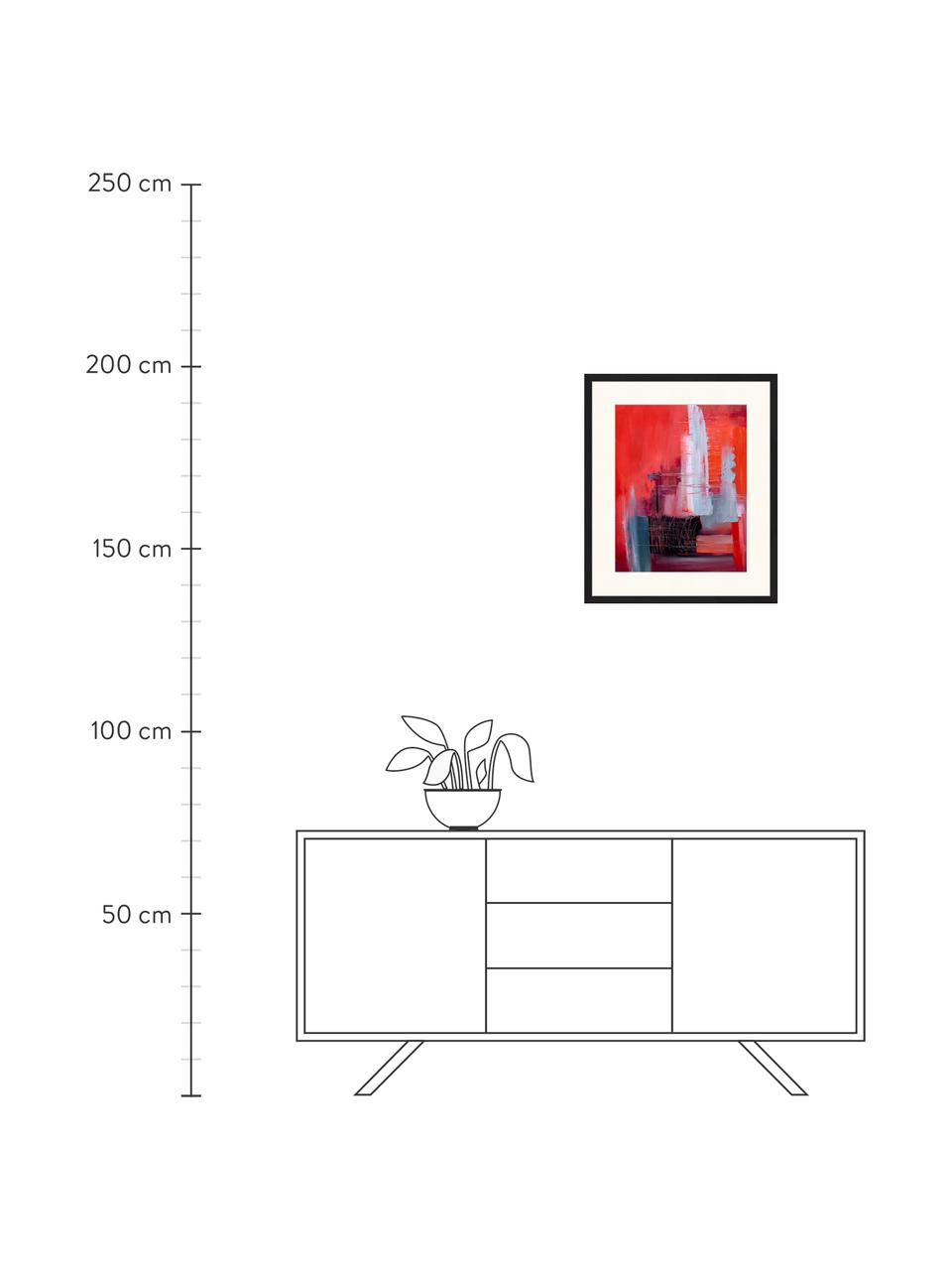 Gerahmter Digitaldruck Abstract Red Art, Bild: Digitaldruck auf Papier, , Rahmen: Holz, lackiert, Front: Plexiglas, Mehrfarbig, B 53 x H 63 cm