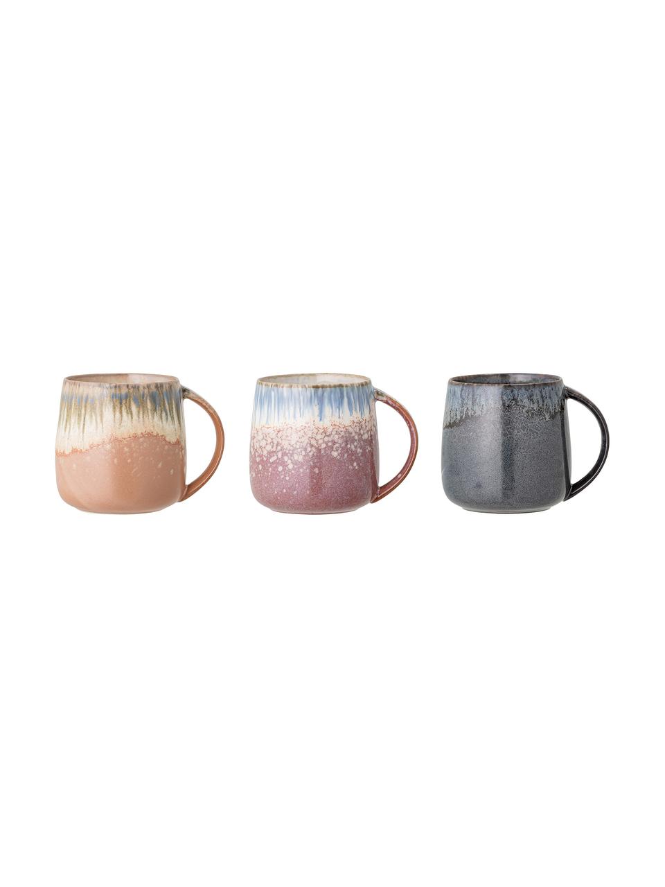 Handgemachte Tassen Cloe mit reaktiver Glasur, 3er-Set, Steingut, Bunt, Ø 10 x H 10 cm, 380 ml
