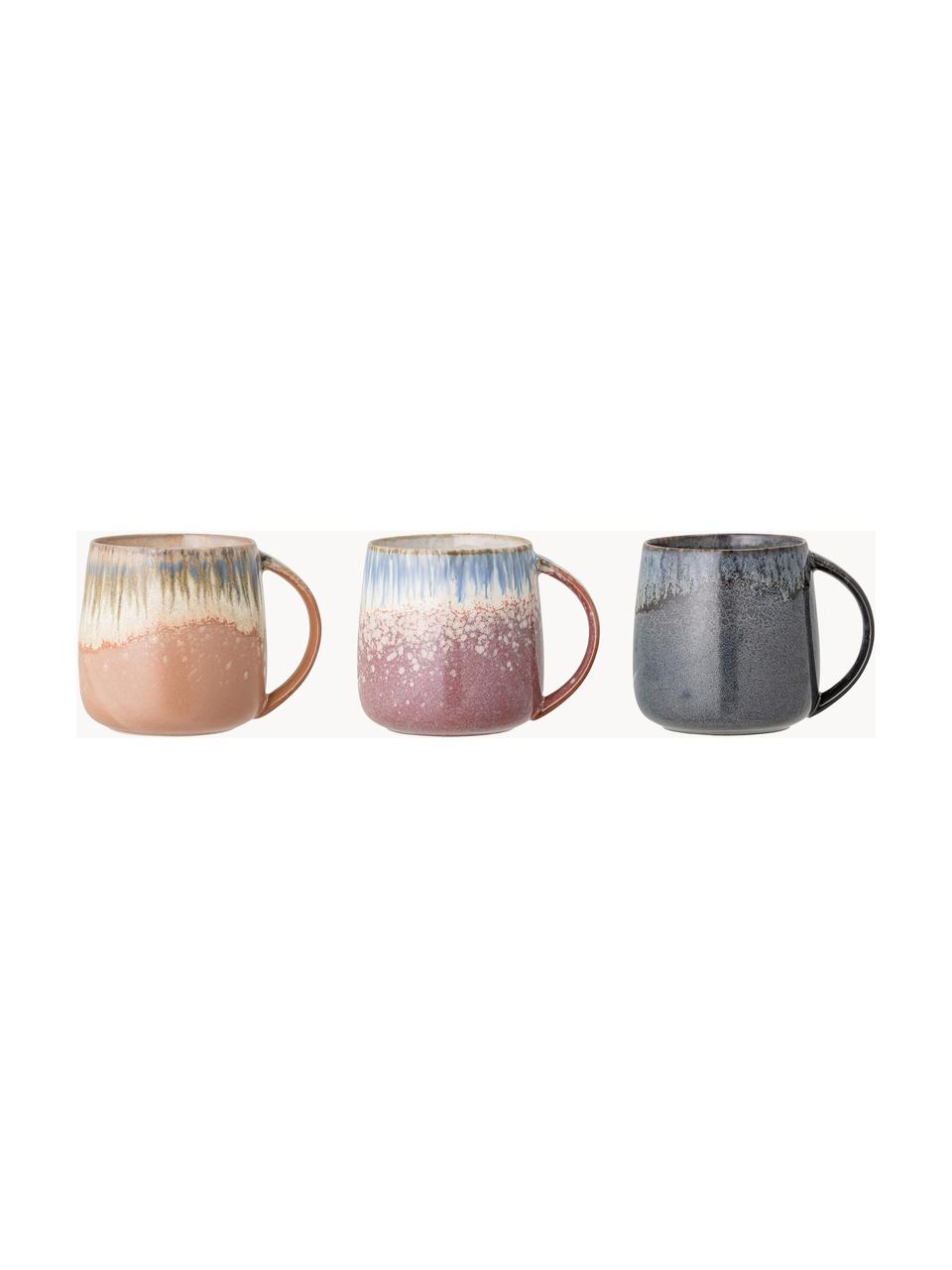 Set de tazas artesanales con esmalte reactivo Cloe, 3 uds., Gres, Multicolor, Ø 10 x Al 10 cm, 380 ml