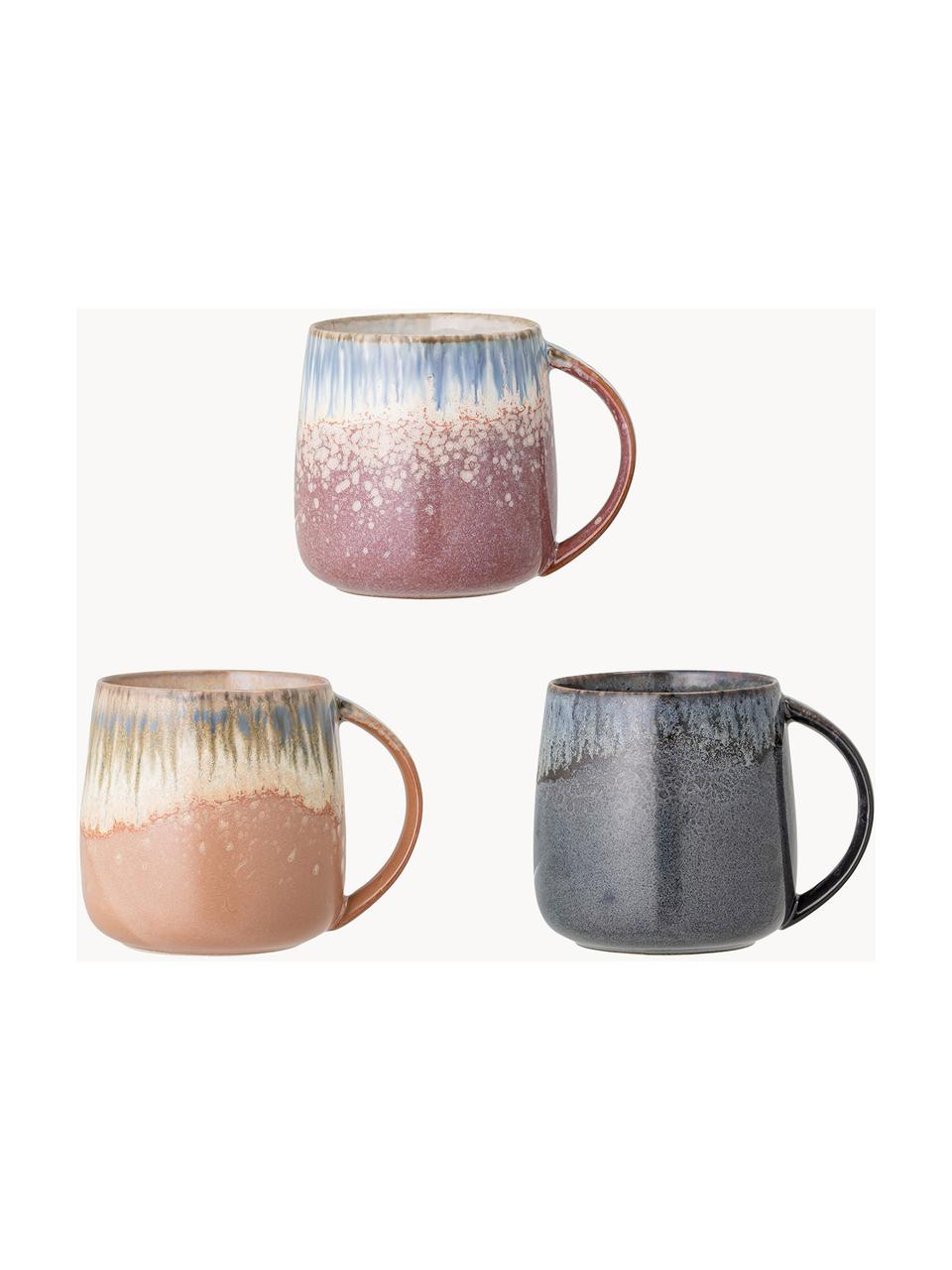 Tasses artisanales avec émail réactif Cloe, 3 élém., Grès cérame, Multicolore, Ø 10 x haut. 10 cm, 380 ml