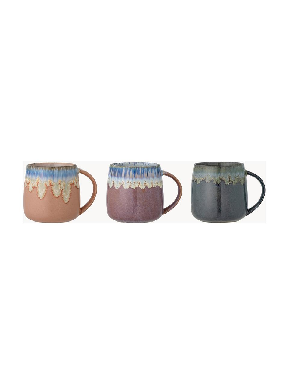 Tasses artisanales avec émail réactif Cloe, 3 élém., Grès cérame, Multicolore, Ø 10 x haut. 10 cm, 380 ml