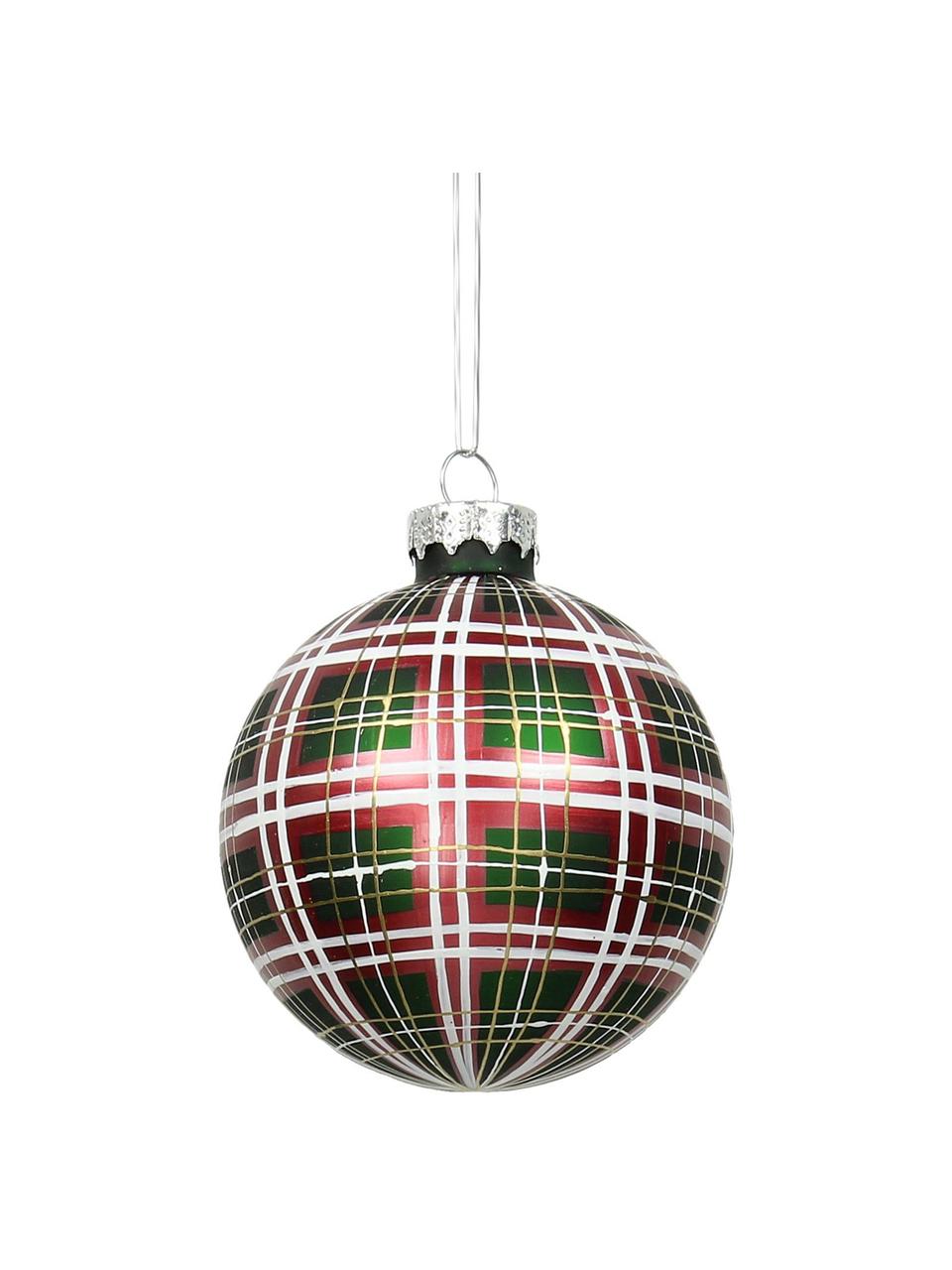 Kerstballen Karo, 2 stuks, Groen, rood, wit, goudkleurig, Ø 9 cm