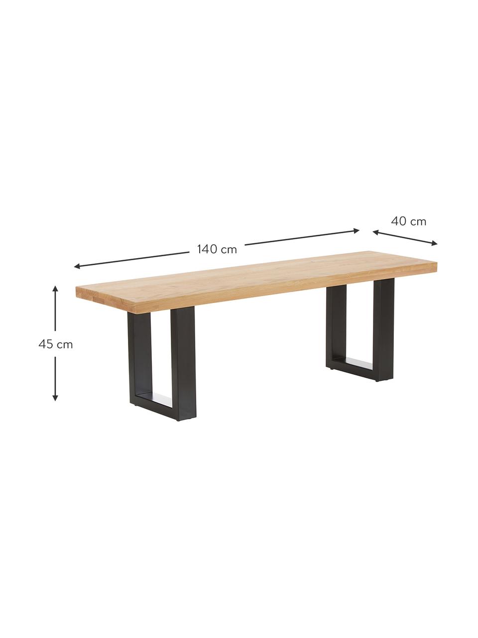 Sitzbank Oliver aus Eichenholz, Sitzfläche: Wildeichenlamellen, massi, Beine: Metall, pulverbeschichtet, Wildeiche, Schwarz, B 140 x H 45 cm