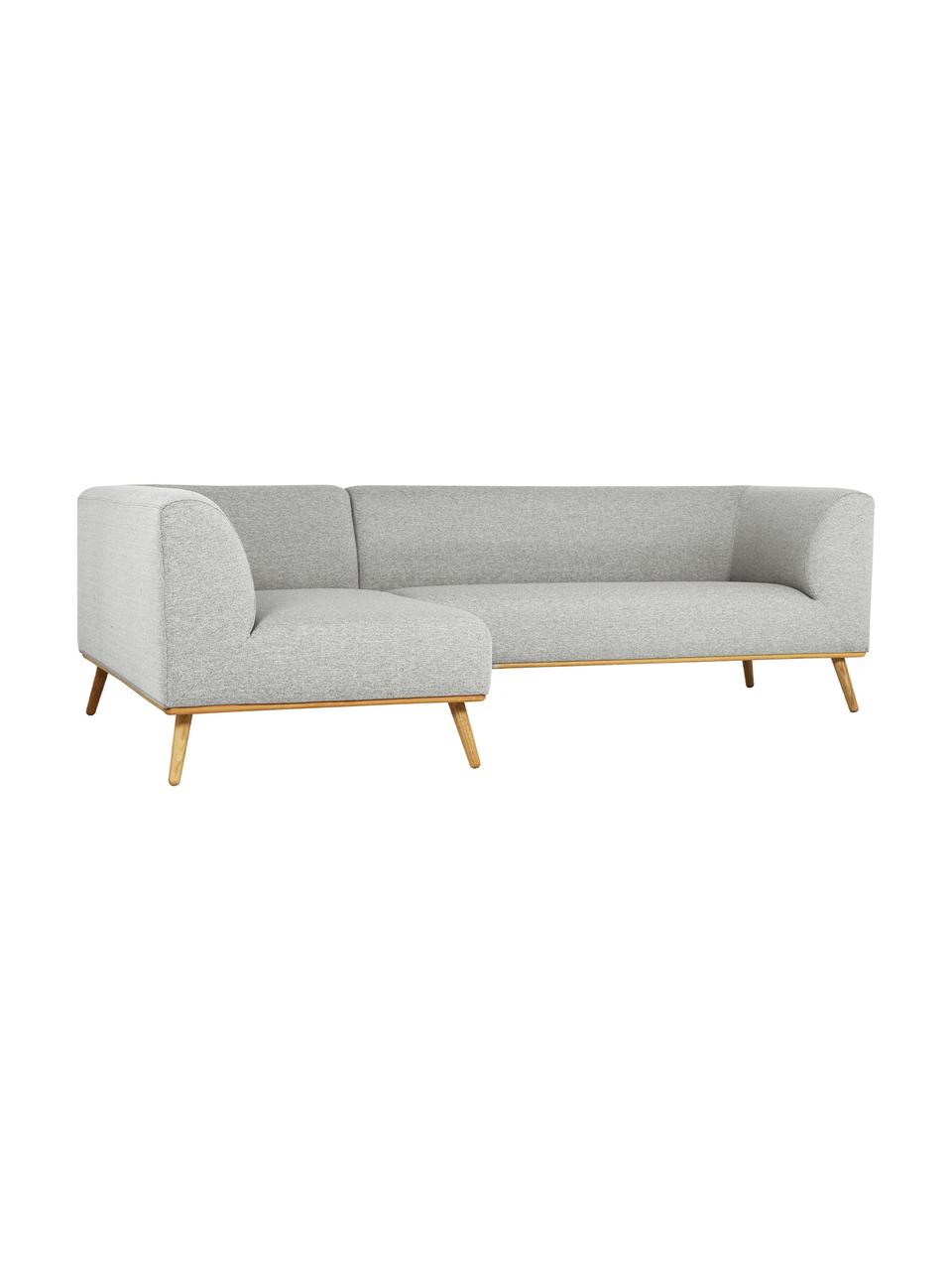 Sofa narożna z nogami z drewna dębowego Archie, Tapicerka: 100% wełna, Tapicerka: pianka na zawieszeniu spr, Stelaż: drewno sosnowe z certyfik, Nogi: lite drewno dębowe z cert, Jasnoszara tkanina, S 264 x G 162 cm, lewostronna