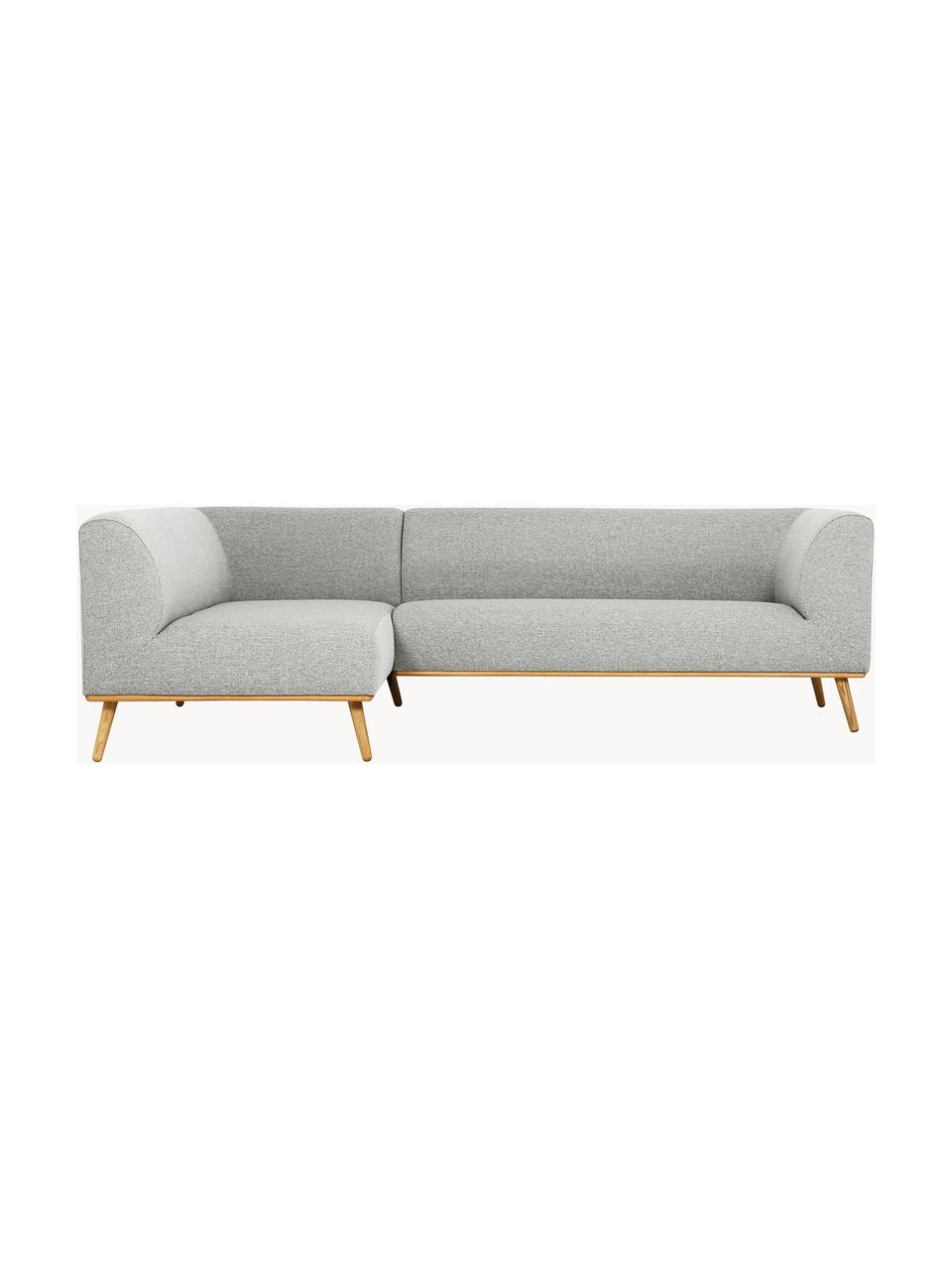 Ecksofa Archie mit Eichenholz-Füssen, Bezug: 100% Wolle, Gestell: Kiefernholz, FSC-zertifiz, Beine: Massives Eichenholz, FSC-, Webstoff Hellgrau, B 264 x T 162 cm, Eckteil links