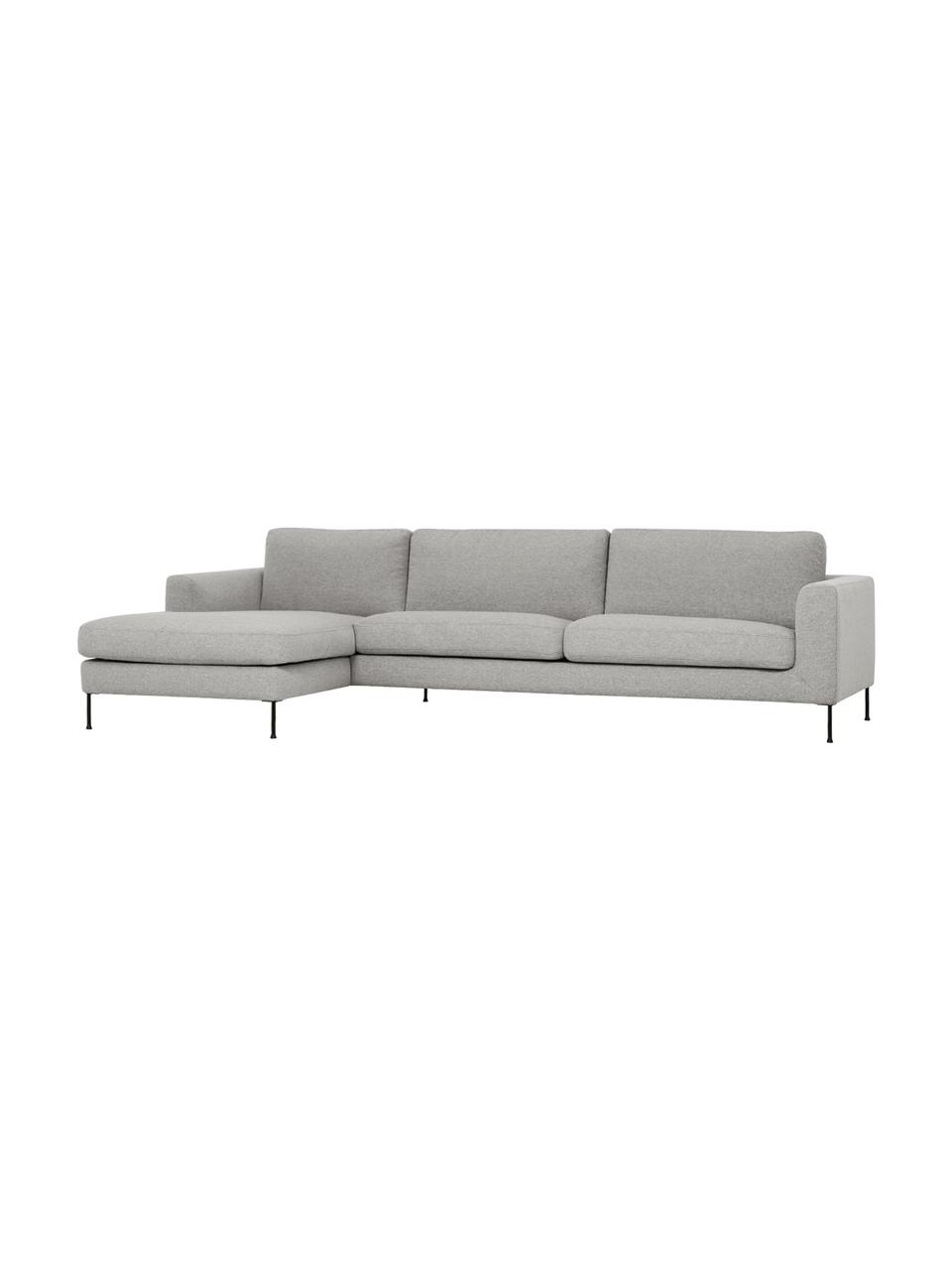 Sofá rinconera Cucita (4 plazas), Tapizado: tejido (100% poliéster) A, Estructura: madera de pino maciza, Patas: metal pintado, Tejido gris, An 302 x F 163 cm, chaise longue izquierda