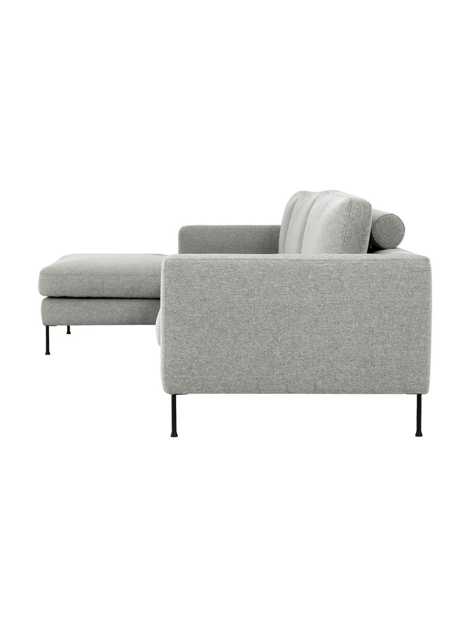 Sofá rinconera Cucita (4 plazas), Tapizado: tejido (100% poliéster) A, Estructura: madera de pino maciza, Patas: metal pintado, Tejido gris, An 302 x F 163 cm, chaise longue izquierda
