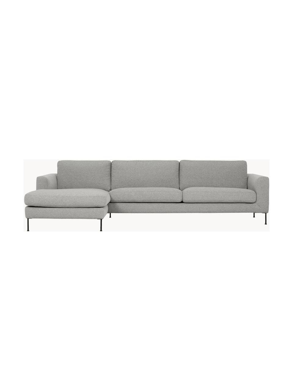 Sofá rinconera Cucita (4 plazas), Tapizado: tejido (100% poliéster) A, Estructura: madera de pino maciza, Patas: metal pintado, Tejido gris, An 302 x F 163 cm, chaise longue izquierda