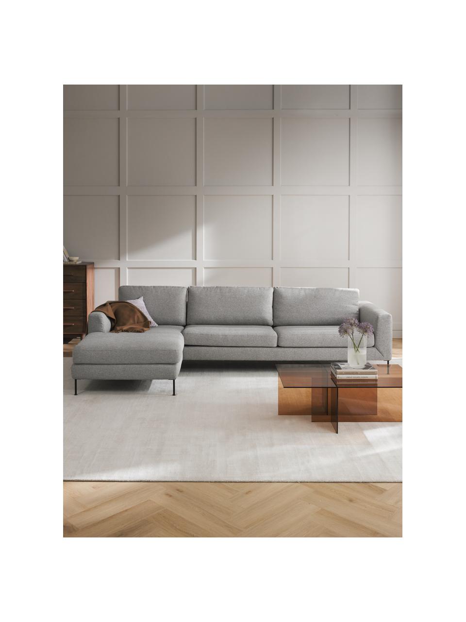 Divano angolare 4 posti Cucita, Rivestimento: tessuto (100% poliestere), Struttura: legno di pino massiccio, Piedini: metallo laccato Questo pr, Tessuto grigio, Larg. 302 x Prof. 163 cm, chaise longue a sinistra