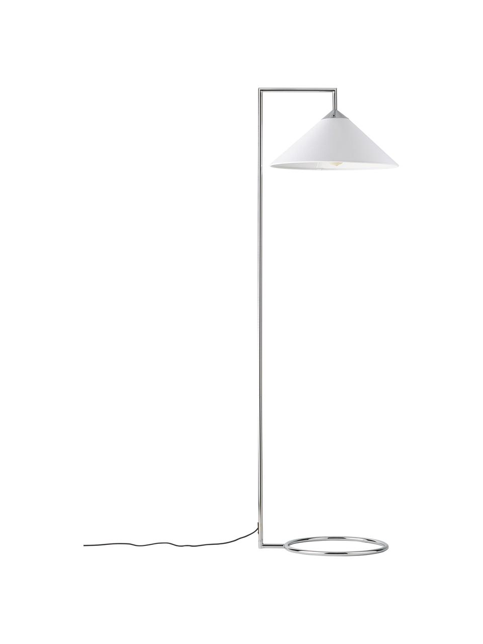 Leeslamp Iris, Lampenkap: linnen (100% polyester), Lampvoet: verchroomd metaal, Wit, zilverkleurig, Ø 45 x H 160 cm
