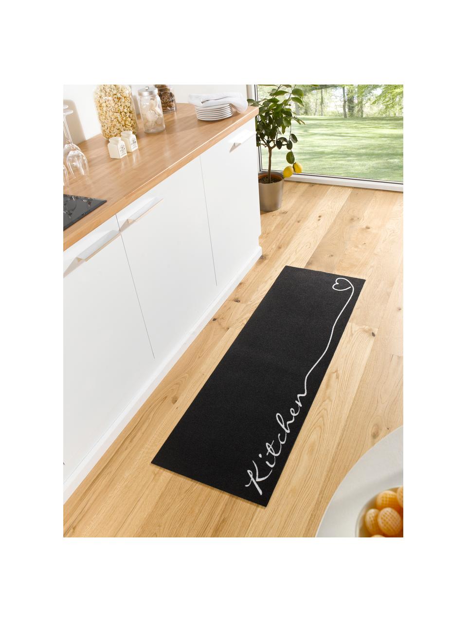 Alfombra Kitchen, Parte superior: 100% poliamida, Reverso: PVC, Negro, blanco, An 50 x L 150 cm