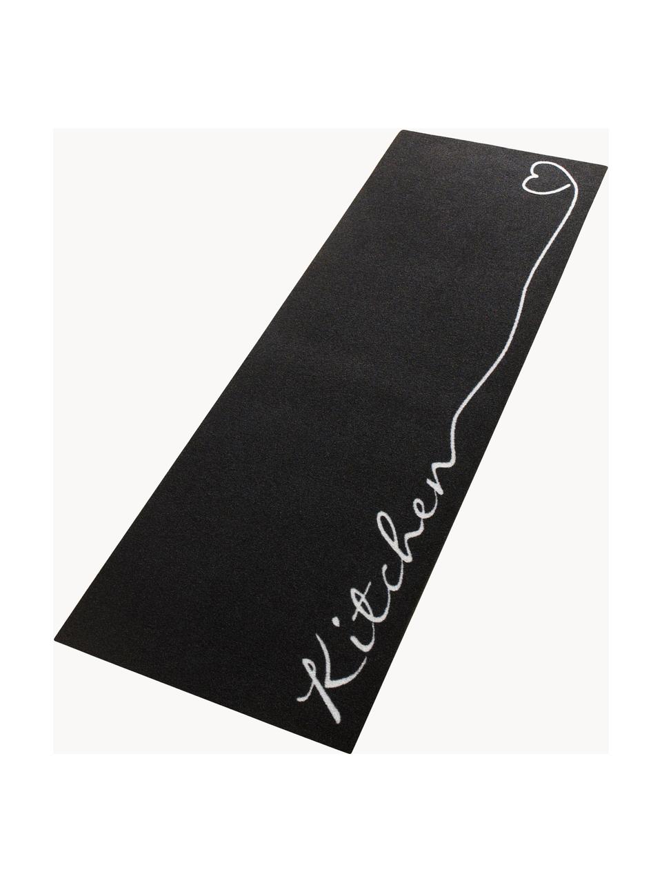 Alfombra Kitchen, Parte superior: 100% poliamida, Reverso: PVC, Negro, blanco, An 50 x L 150 cm