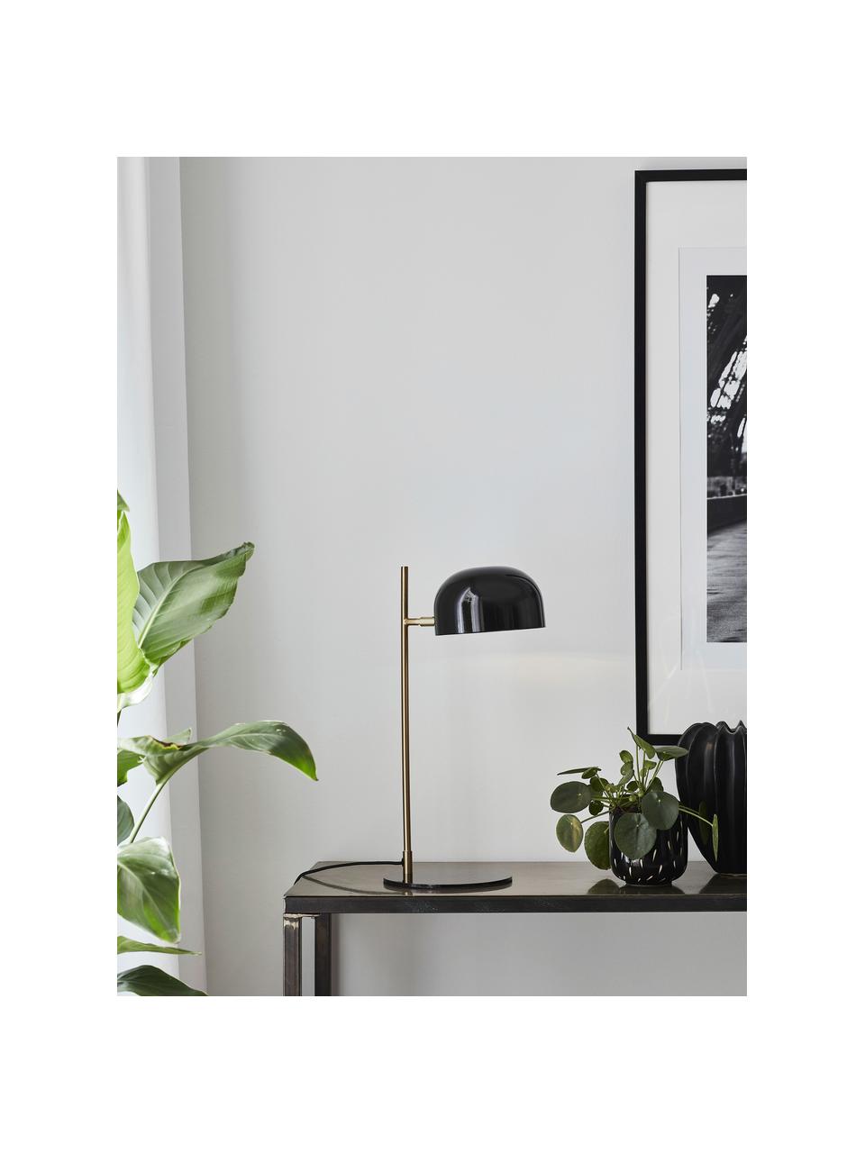 Lámpara de escritorio Posefarben, Estructura: metal recubierto, Cable: cubierto en tela, Estructura: madera de roble, negro pintado Patas: dorado brillante cepillado, F 29 x Al 49 cm
