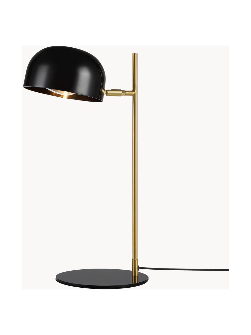 Lámpara de escritorio Posefarben, Estructura: metal recubierto, Cable: cubierto en tela, Estructura: madera de roble, negro pintado Patas: dorado brillante cepillado, F 29 x Al 49 cm