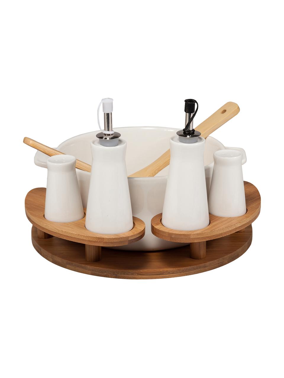 Set de ensalada Bernhard, 8 pzas., Estructura: bambú, Blanco, beige, Set de diferentes tamaños