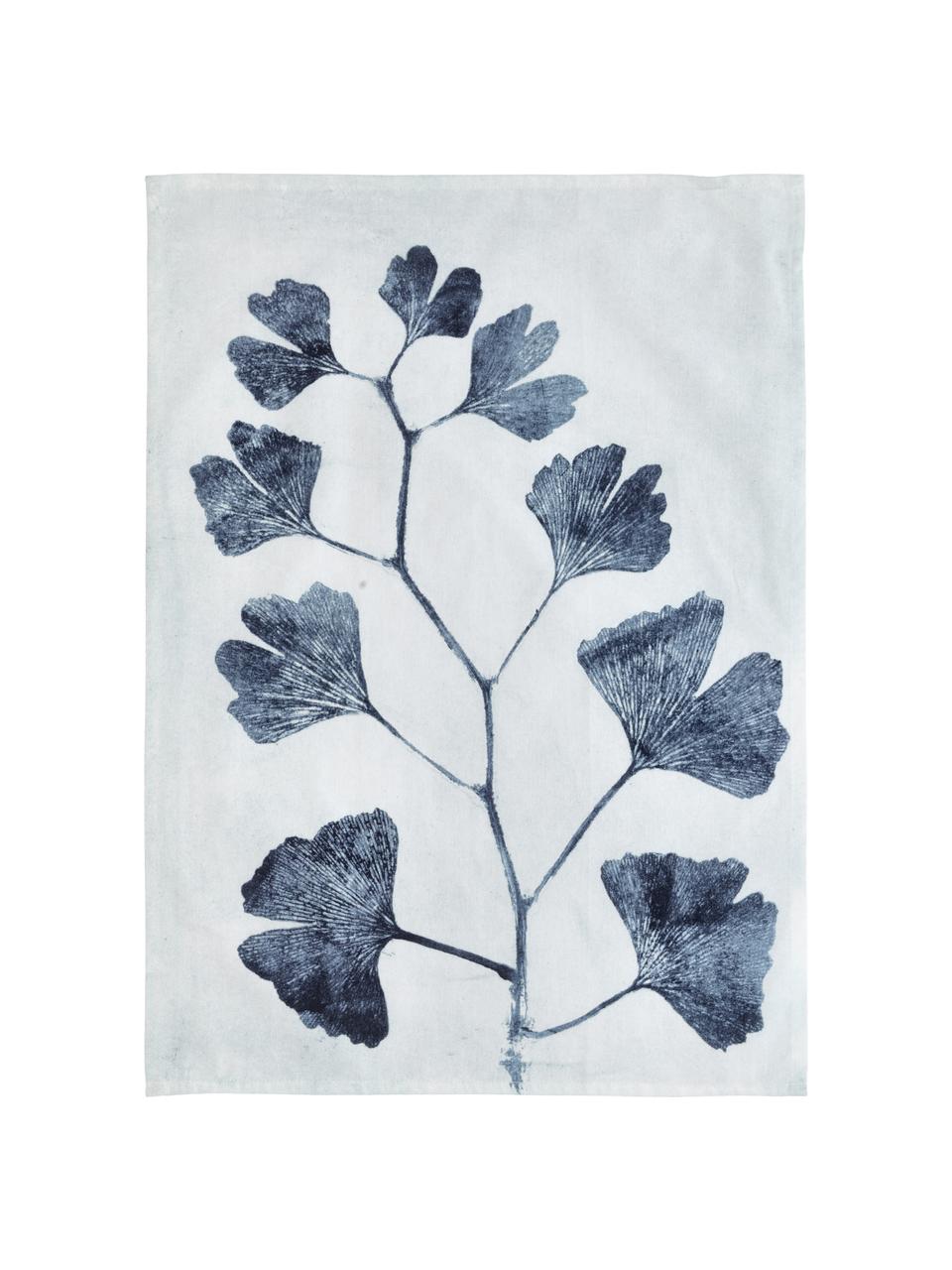 Paño de cocina de algodón ecológico Ginkgo, 100% algodón con certificado GOTS, Blanco, azul, An 70 x L 50 cm