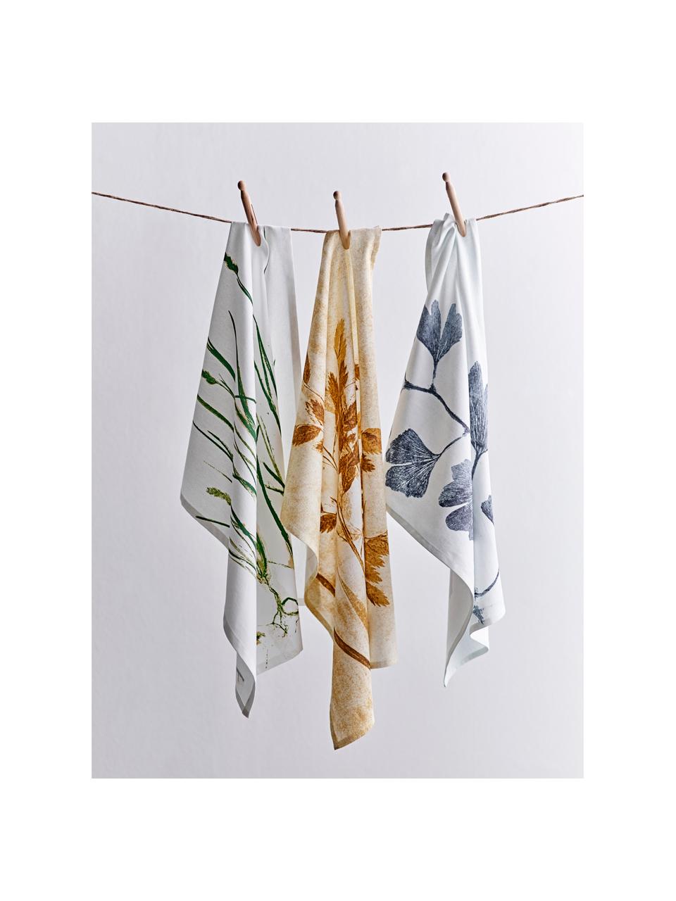 Ręcznik kuchenny z bawełny organicznej Gingko, 100% bawełna z certyfikatem GOTS, Biały, niebieski, S 70 x D 50 cm