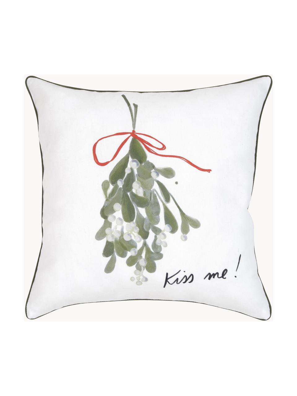 Designer Kissenhülle Kiss Me von Kera Till, 100 % Baumwolle, Weiß, Grün, B 40 x L 40 cm