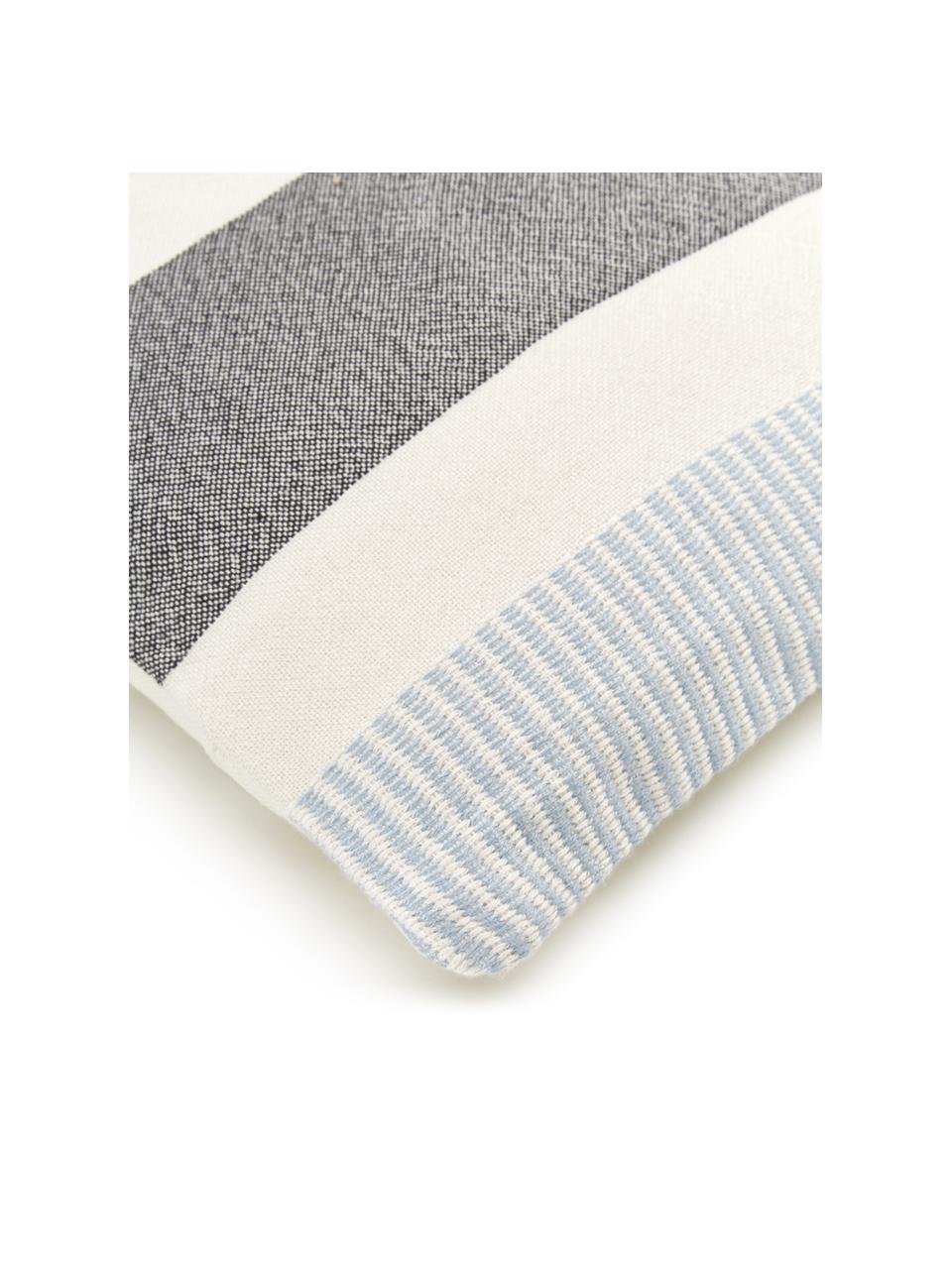 Housse de coussin 45x45 Lines, 100% polyester recyclé, certifié GRS (Global Recycled Standard), Bleu, blanc, larg. 45 x long. 45 cm