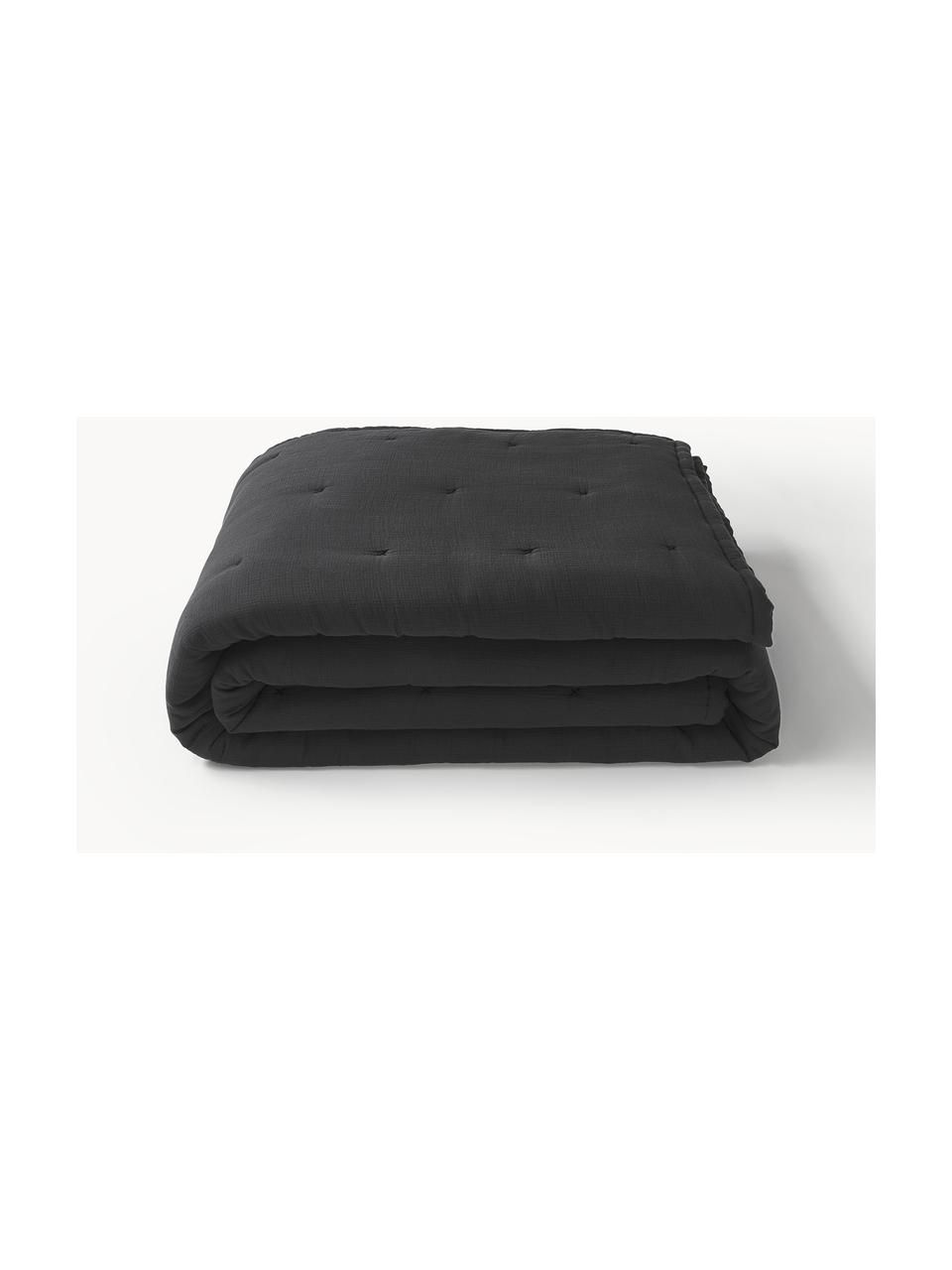 Colcha acolchada de algodón Lenore, Funda: 100% algodón, Negro, An 230 x L 250 cm (para camas de 180 x 200 cm)