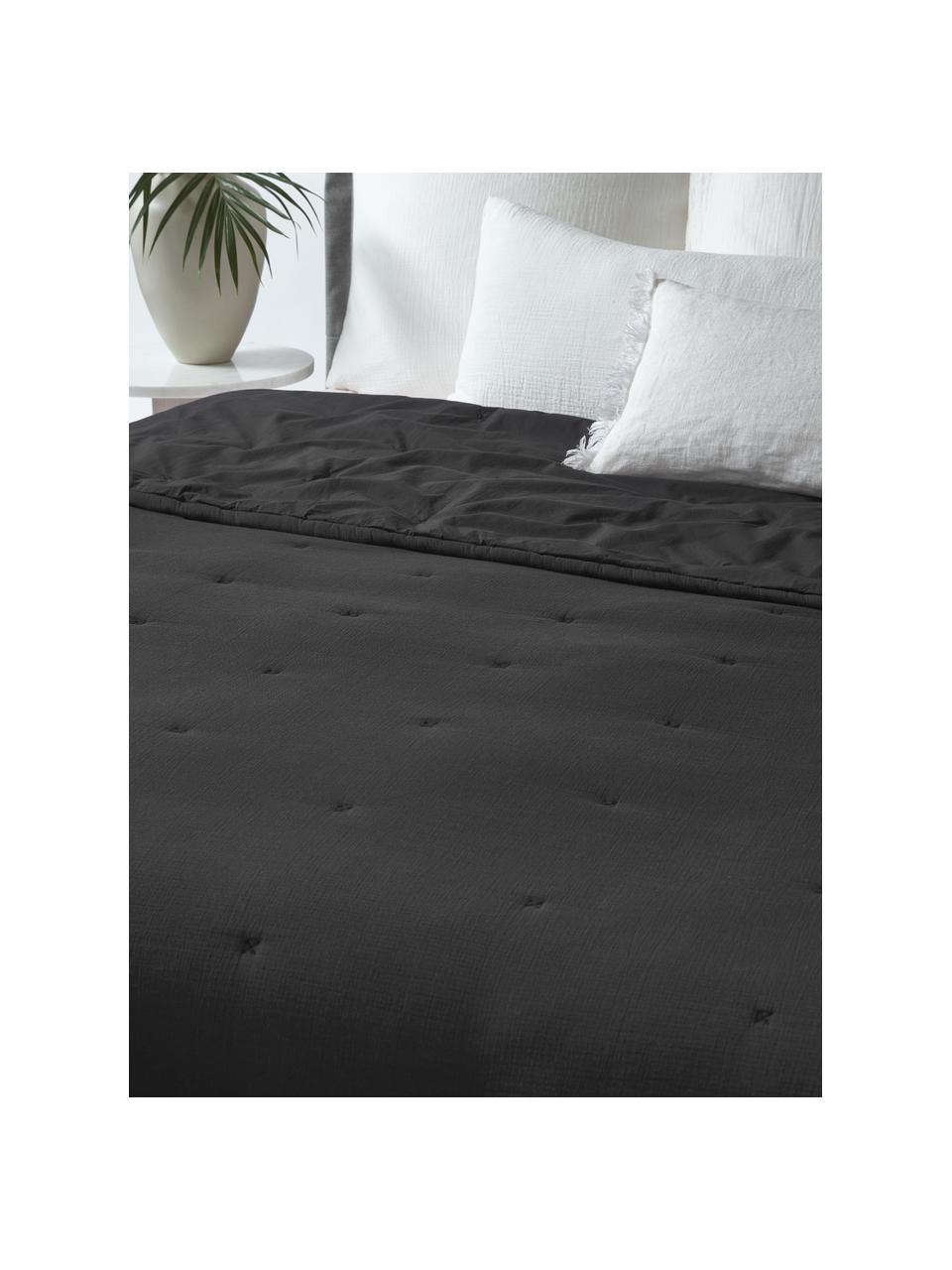 Couvre-lit en coton Lenore, Noir, larg. 250 x long. 230 cm