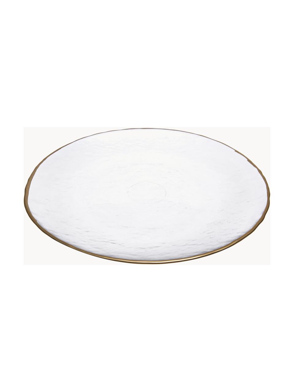 Platos postre de vidrio Orphee, 2 uds., Vidrio, Transparente, dorado, Ø 22 cm