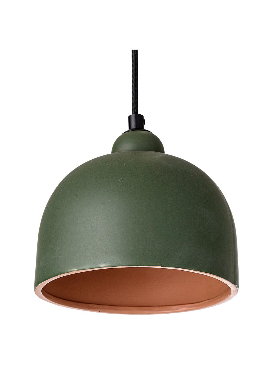 Lampada a sospensione in terracotta Stina, Paralume: gres, Baldacchino: metallo rivestito, Verde, Ø 18 x Alt. 16 cm