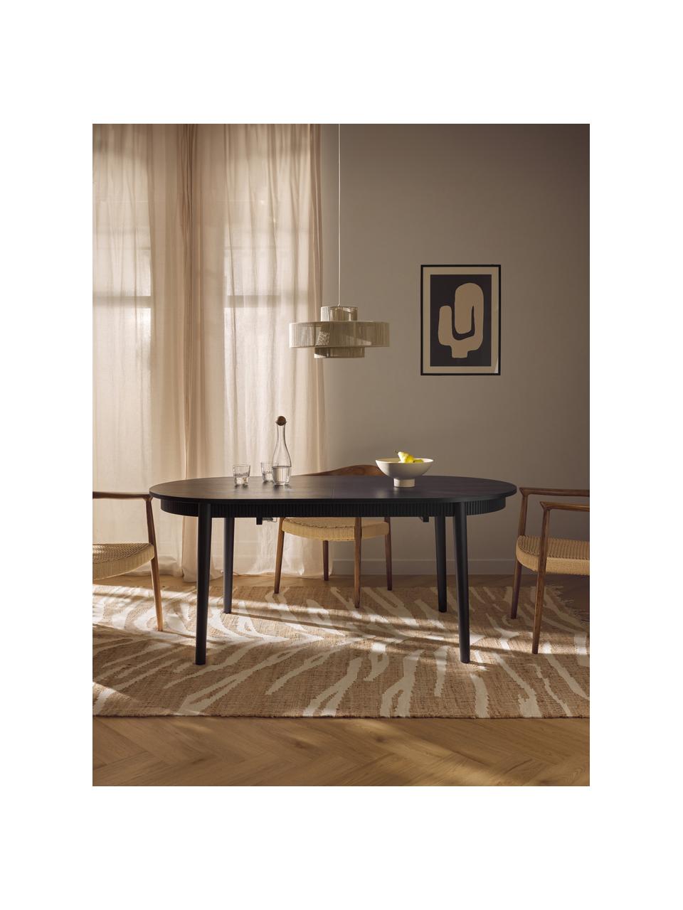 Uitschuifbare eettafel Calary, 180 - 230 x 92 cm, Tafelblad: spaanplaat, berkenmultipl, Poten: eikenhout Dit product is , Zwart gelakt eikenhout, B 180/230 x D 92 cm