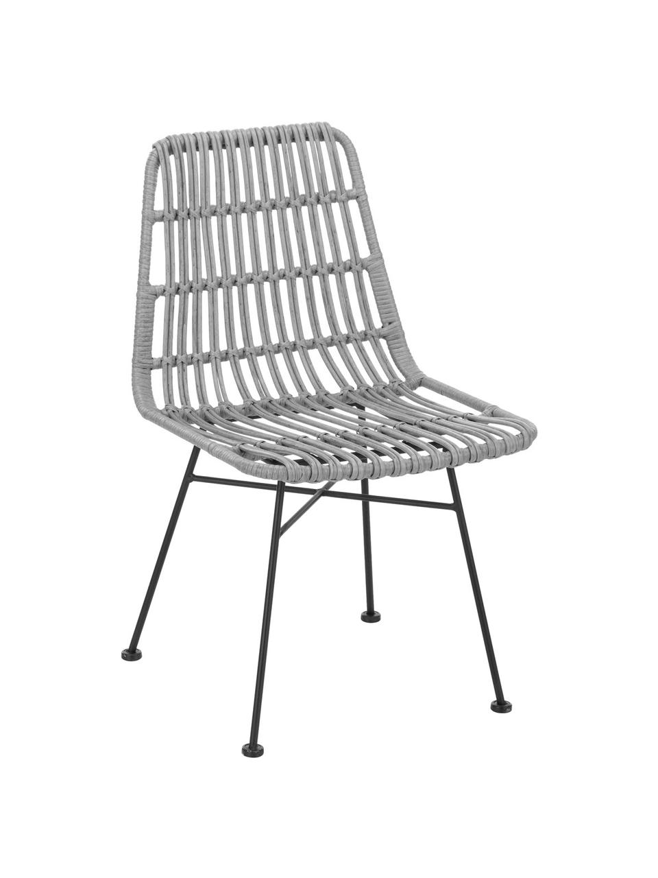 Polyrattan-Stühle Costa, 2 Stück, Sitzfläche: Polyethylen-Geflecht, Gestell: Metall, pulverbeschichtet, Grau, Schwarz, B 47 x T 61 cm