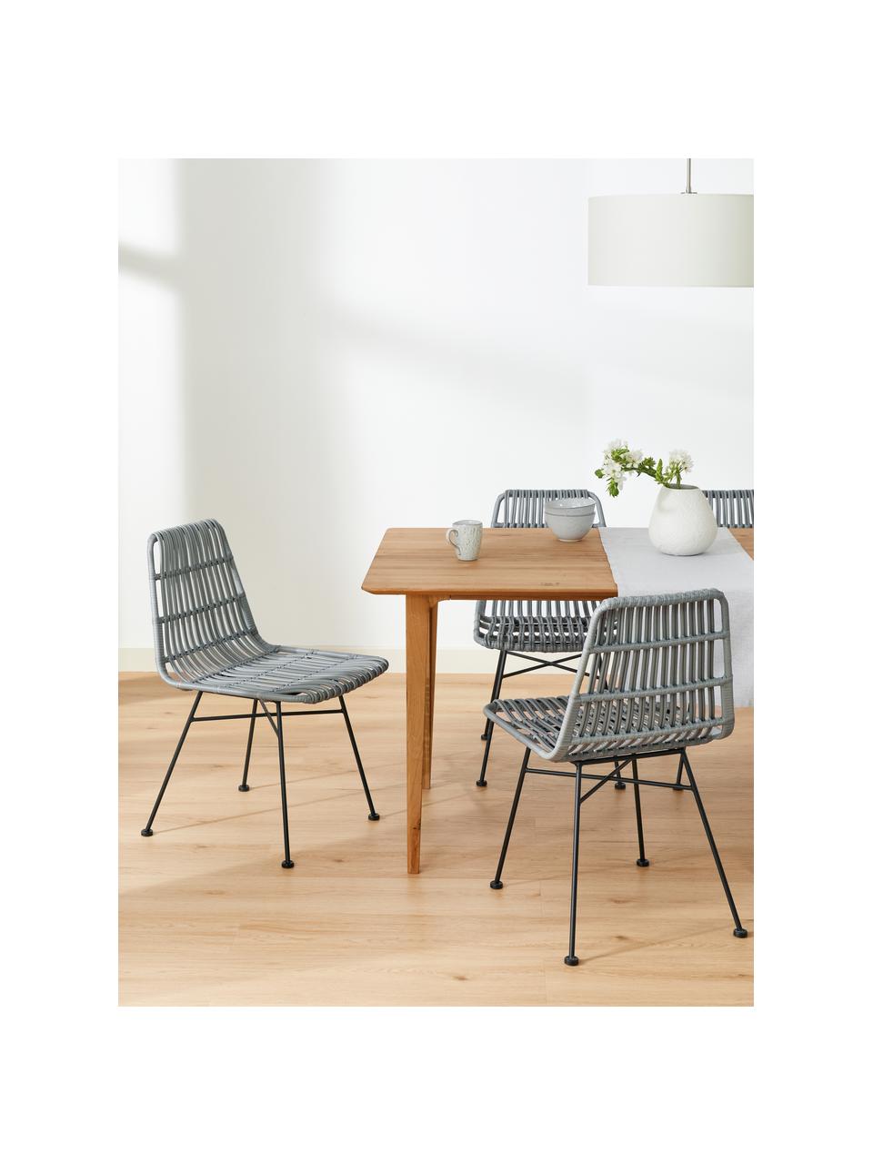 Krzesło z polirattanu Costa, 2 szt., Stelaż: metal malowany proszkowo, Szary, czarny, S 47 x G 61 cm