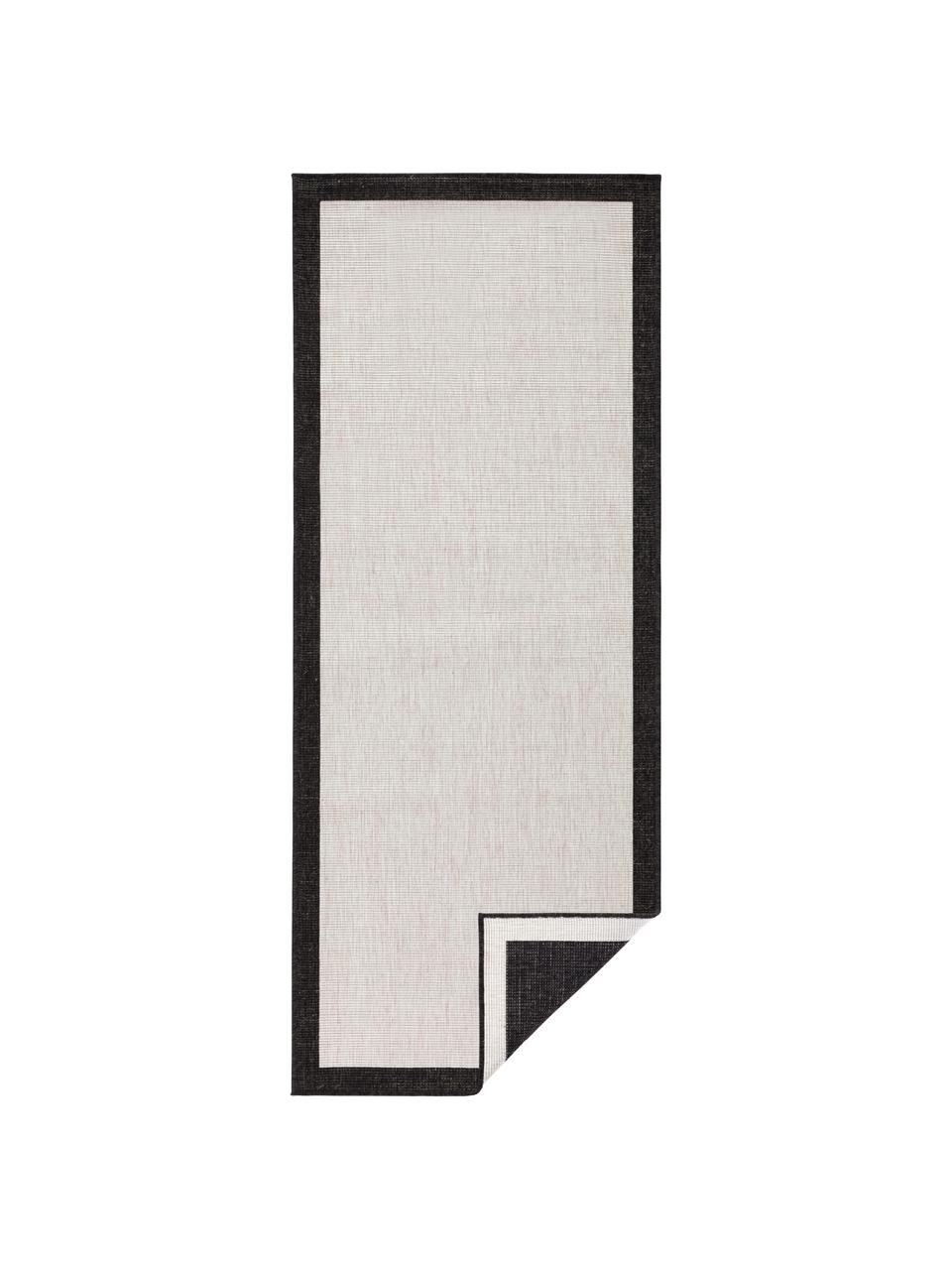 Passatoia reversibile da interno-esterno Panama, Nero, color crema, Larg. 80 x Lung. 250 cm