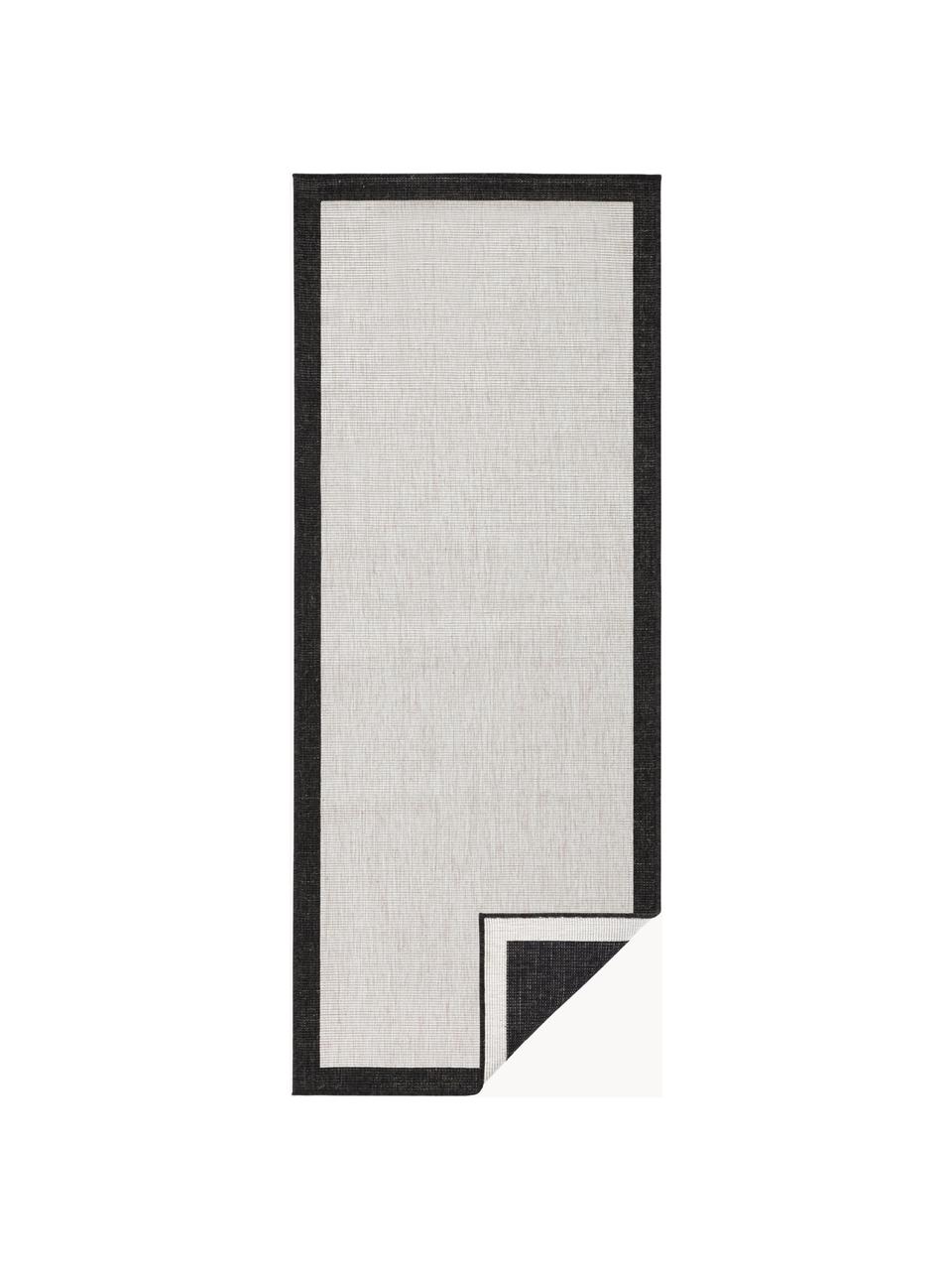 Tapis réversible intérieur-extérieur noir/crème Panama, 100 % polypropylène, Gris clair, noir, larg. 80 x long. 350 cm