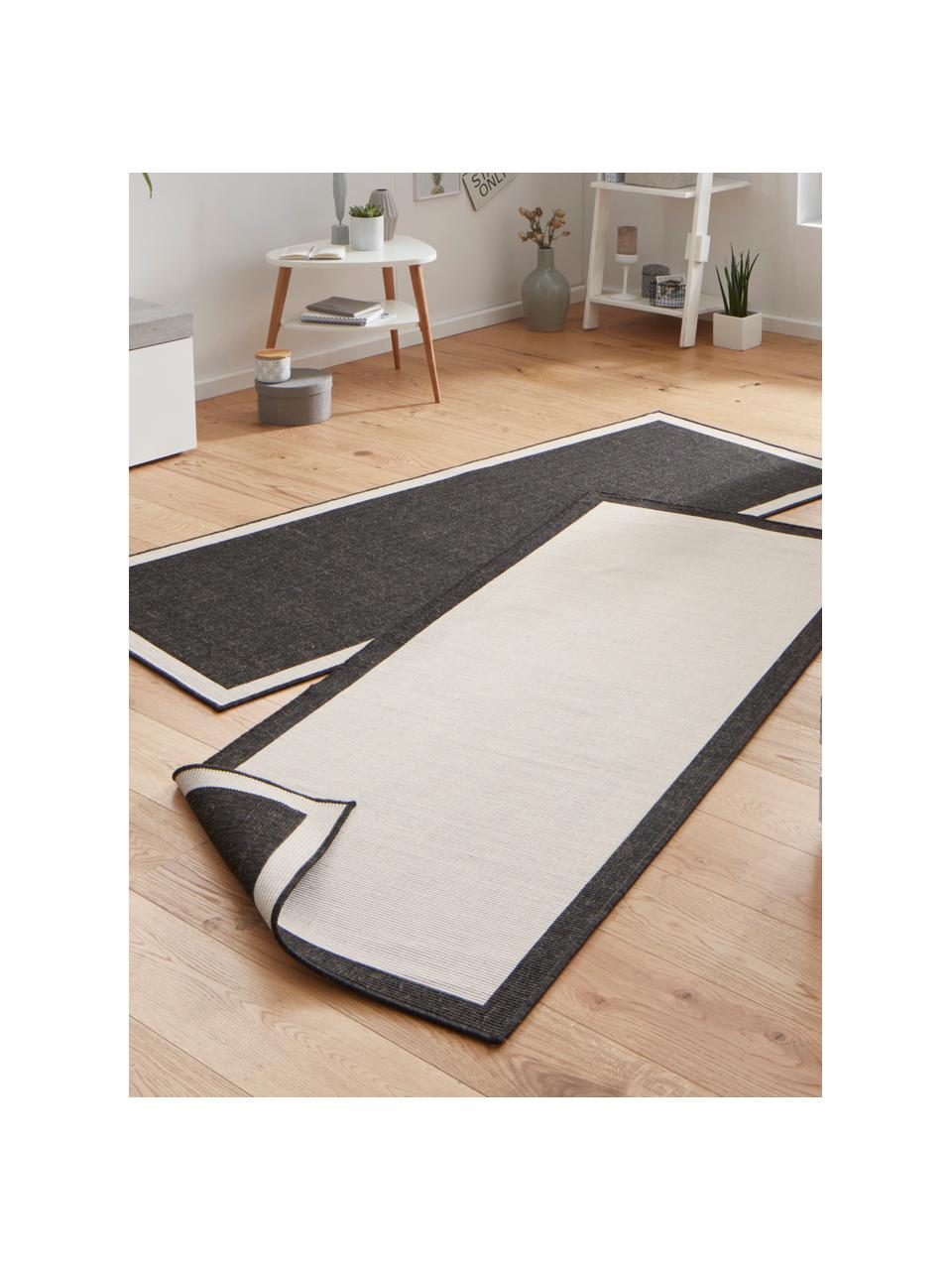 Alfombra reversible de interior/exterior Panama, Negro, crema, An 80 x L 350 cm