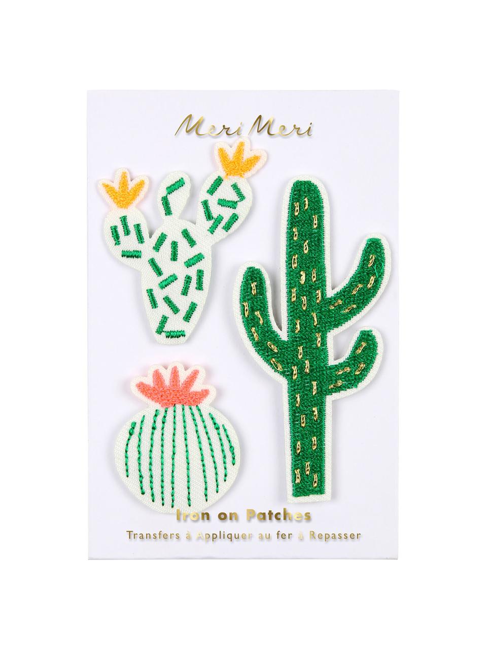 Patch-Set Cactus, 3-tlg., Baumwollcanvas, Grün, Weiß, Rosa, Gelb, Sondergrößen