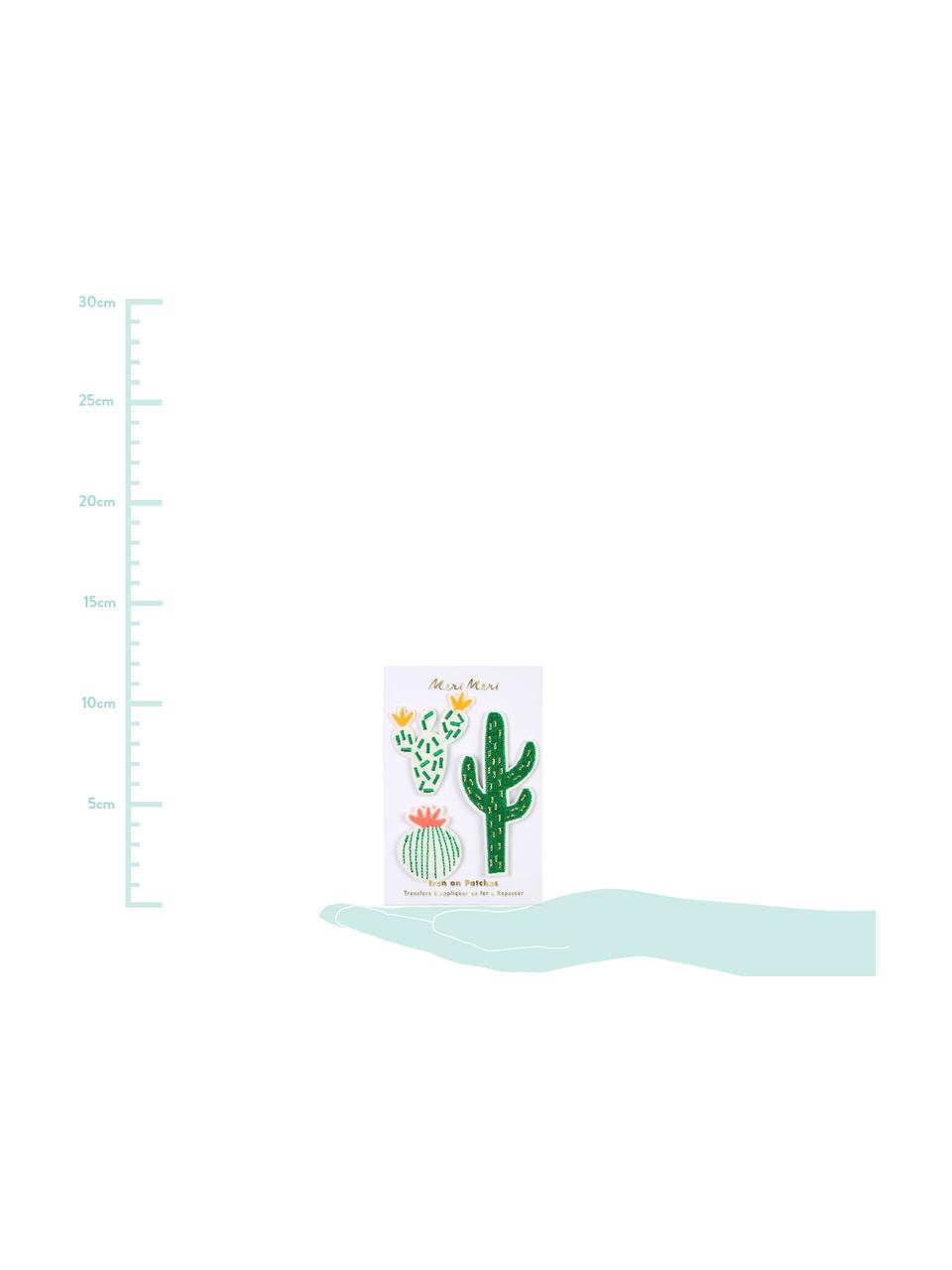 Sada nažehlovacích záplat Cactus, 3 díly, Zelená, bílá, růžová, žlutá