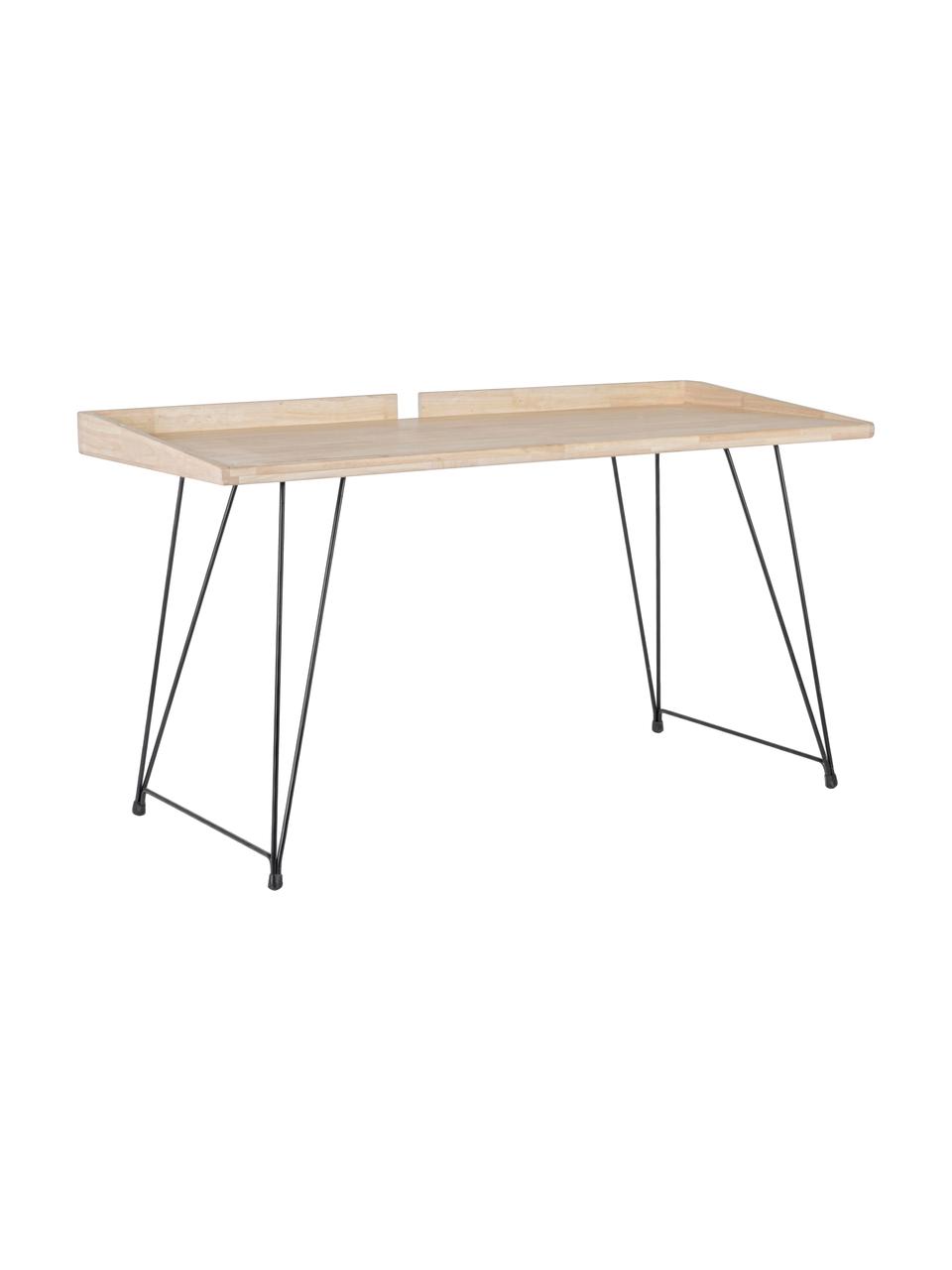 Bureau District in industrieel design, Tafelblad: rubberhout, Poten: gelakt staal, Bruin, B 142 x H 61 cm