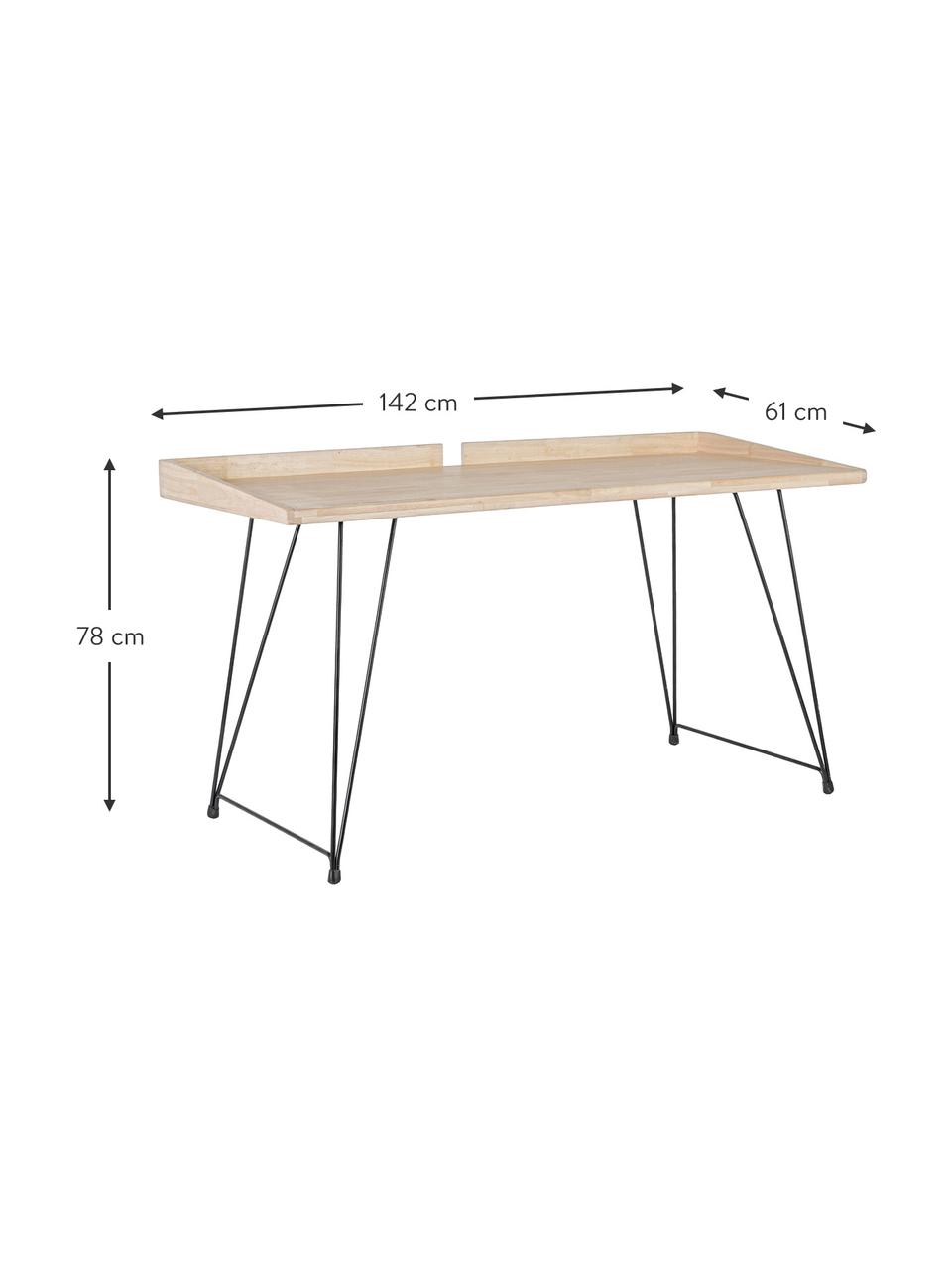 Bureau District in industrieel design, Tafelblad: rubberhout, Poten: gelakt staal, Bruin, B 142 x H 61 cm