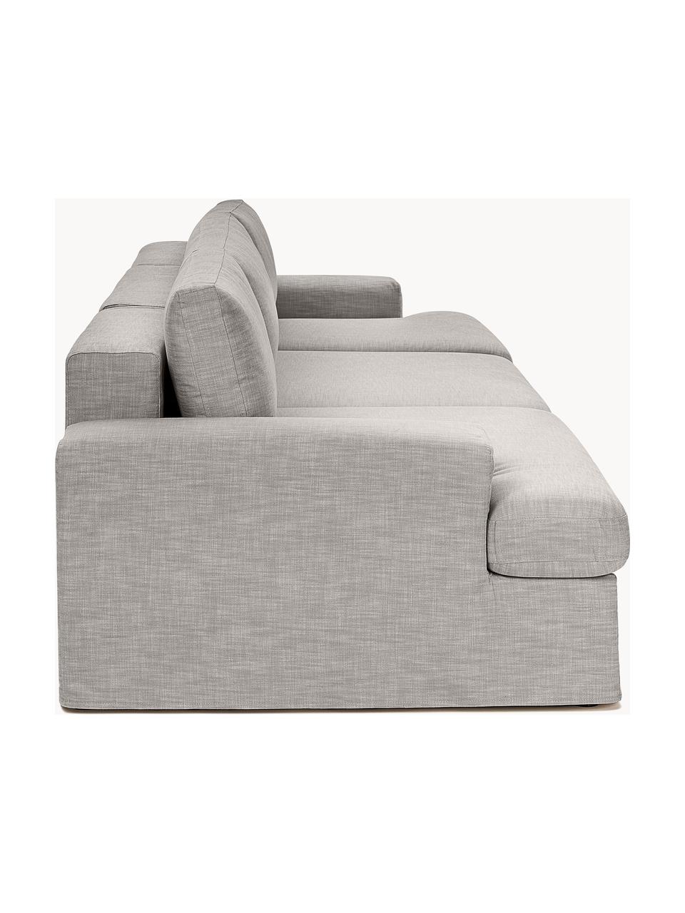 Modulares Sofa Russell (4-Sitzer) mit abnehmbaren Bezügen, Bezug: 100% Baumwolle Der strapa, Gestell: Massives Kiefernholz, Spe, Füße: Kunststoff Dieses Produkt, Webstoff Grau, B 309 x T 103 cm