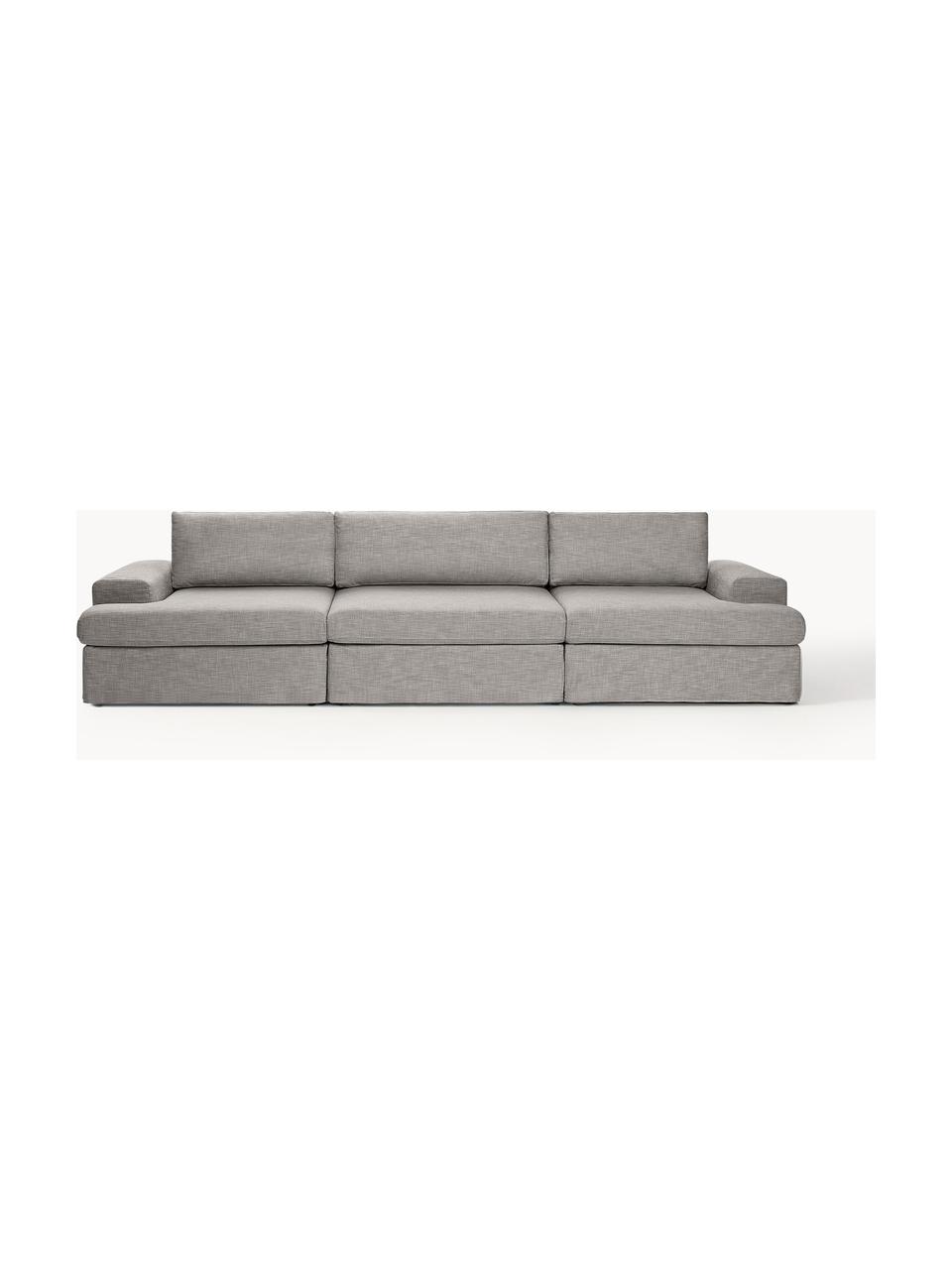 Modulares Sofa Russell (4-Sitzer) mit abnehmbaren Bezügen, Bezug: 100% Baumwolle Der strapa, Gestell: Massives Kiefernholz, Spe, Füße: Kunststoff Dieses Produkt, Webstoff Grau, B 309 x T 103 cm