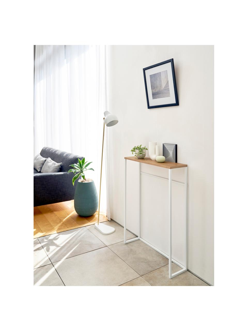 Consolle stretta Tower, Struttura: acciaio verniciato a polv, Bianco, legno chiaro, Larg. 60 x Lung. 81 cm