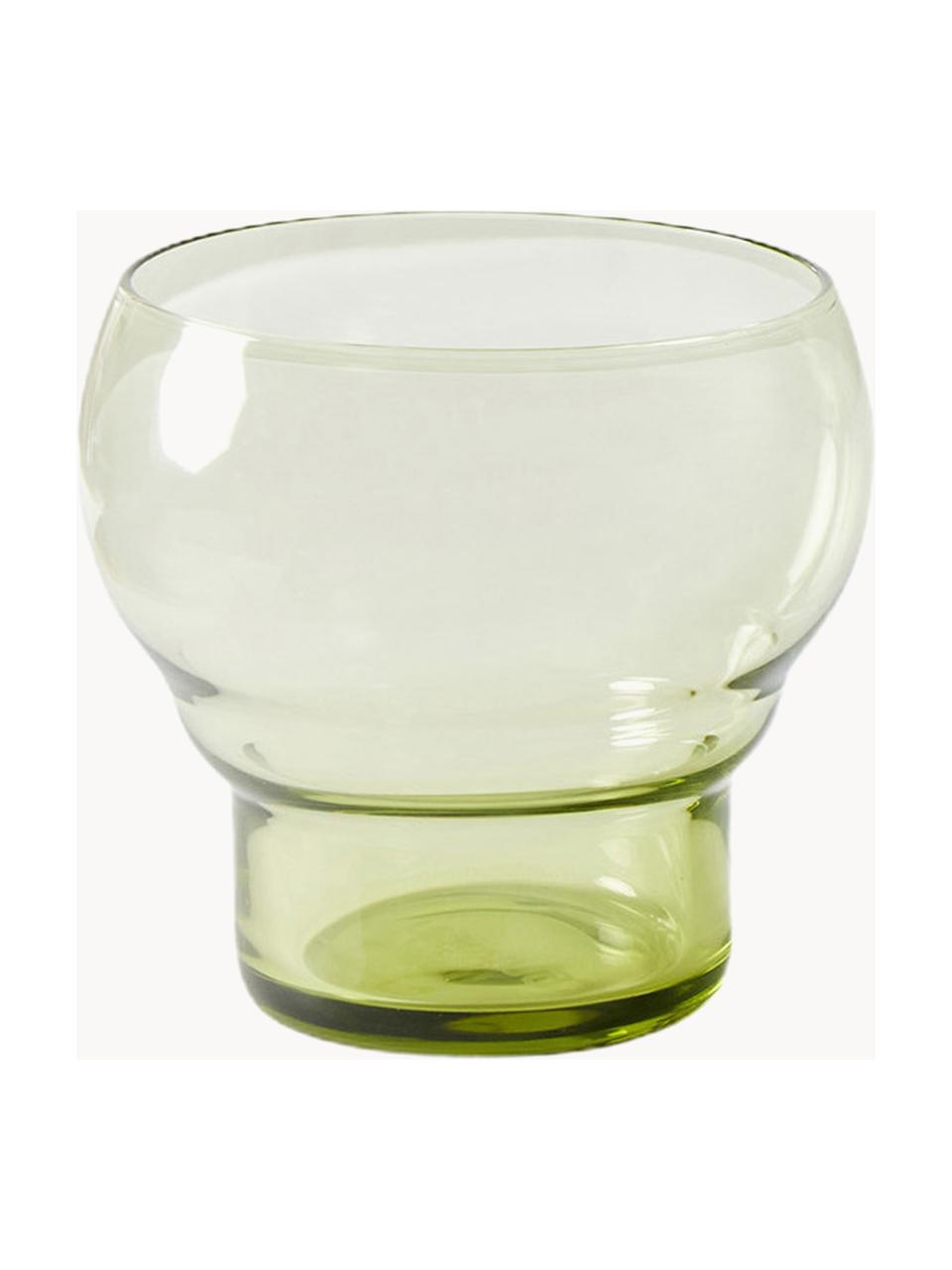 Vasos artesanales 70's, 4 uds., Vidrio, Verde claro transparente, Ø 9 x Al 8 cm, 270 ml