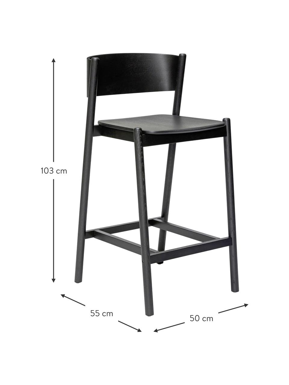 Tabouret de bar Oblique, Bois de hêtre, placage en bois de chêne, bois de chêne, Bois de chêne, noir laqué, larg. 50 x haut. 103 cm