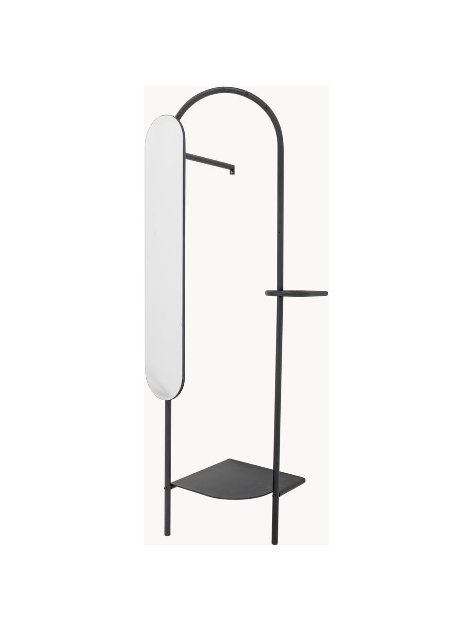 Metall-Garderobe Belen mit verstellbarem Spiegel, Gestell: Eisen, beschichtet, Schwarz, B 58 x H 185 cm