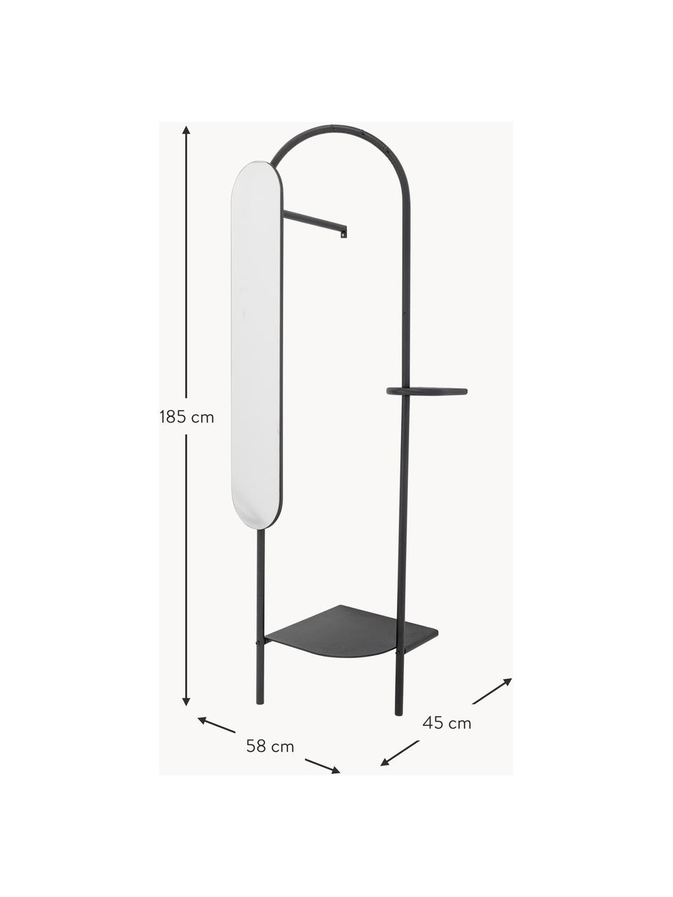 Armadio in metallo con specchio orientabile Belen, Struttura: ferro rivestito, Nero, Larg. 58 x Alt. 185 cm